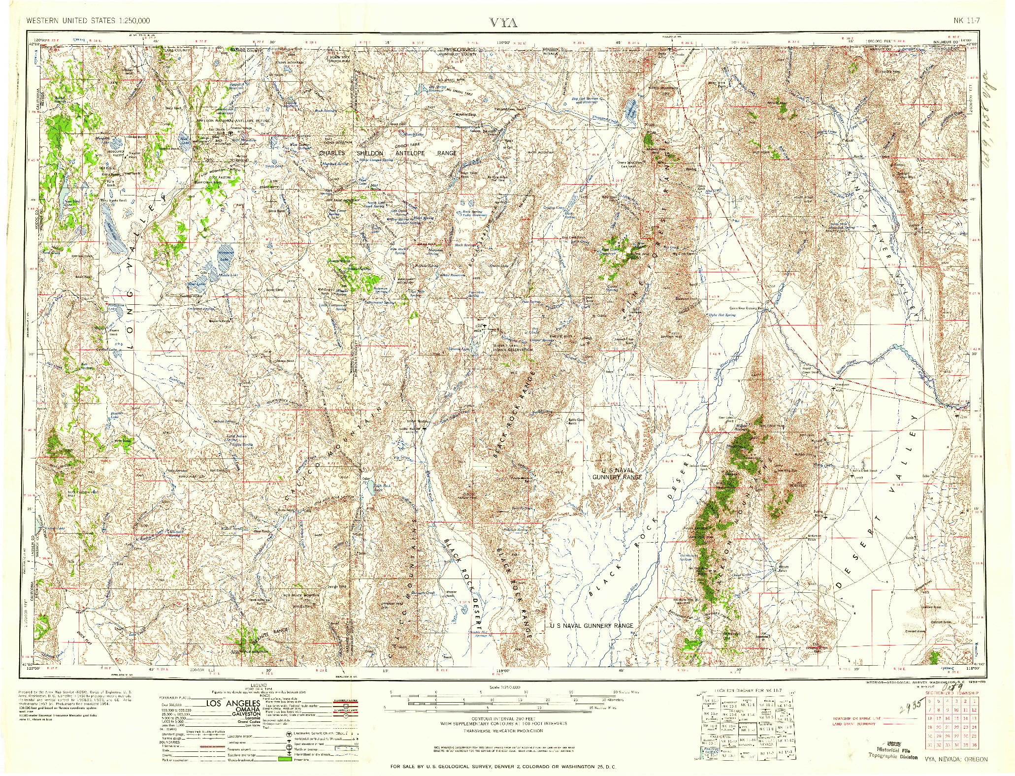 USGS 1:250000-SCALE QUADRANGLE FOR VYA, NV 1958