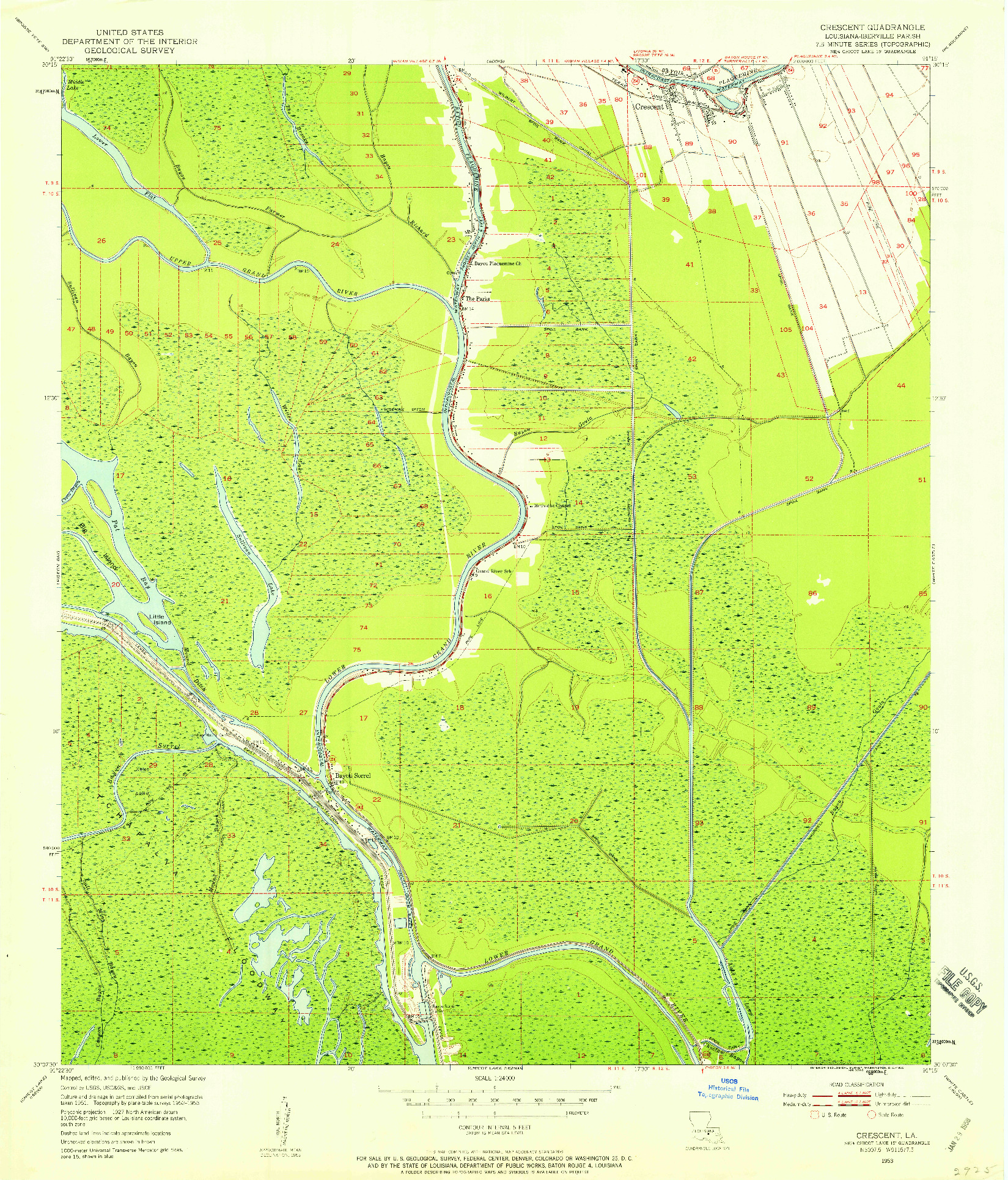 USGS 1:24000-SCALE QUADRANGLE FOR CRESCENT, LA 1953