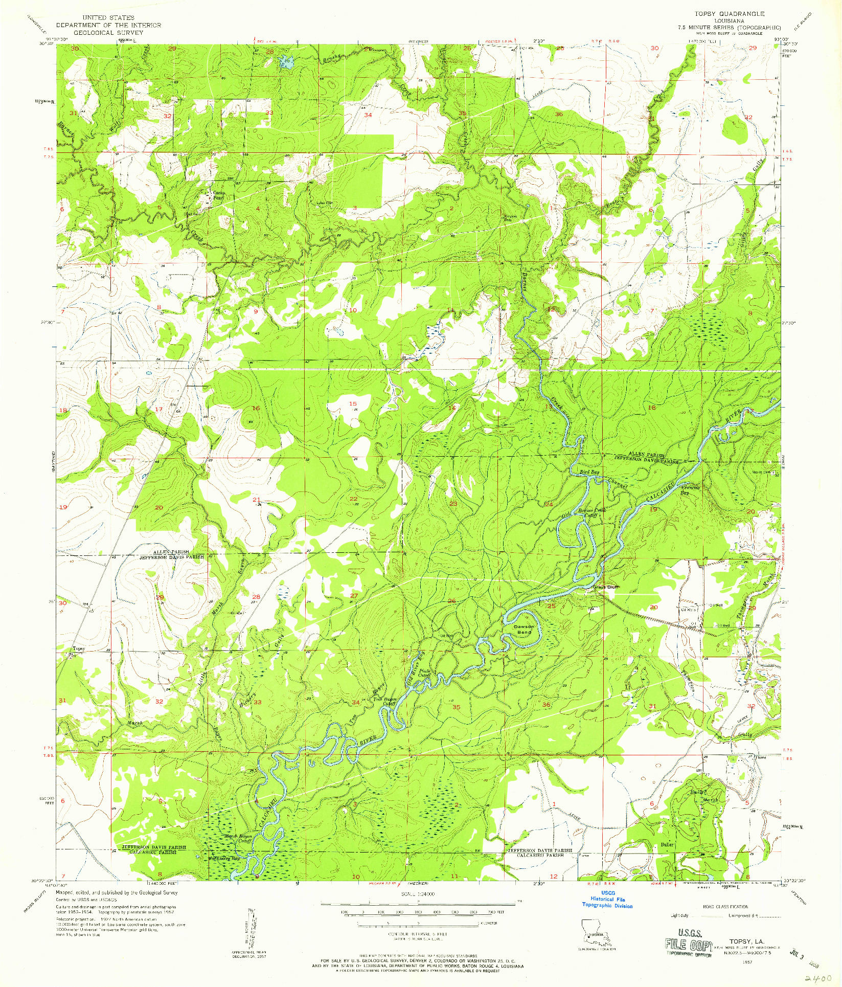 USGS 1:24000-SCALE QUADRANGLE FOR TOPSY, LA 1957