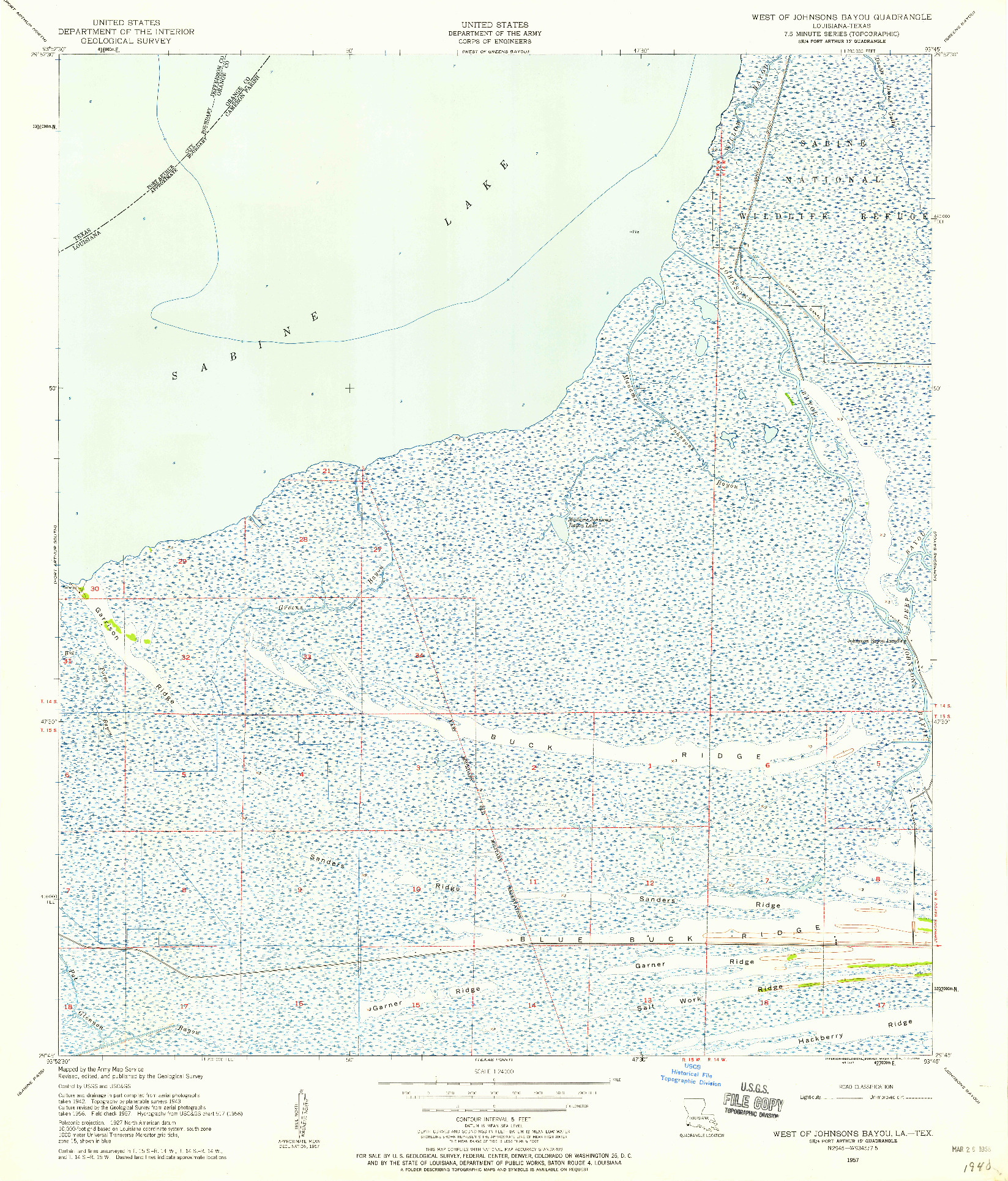 USGS 1:24000-SCALE QUADRANGLE FOR WEST OF JOHNSON BAYOU, LA 1957