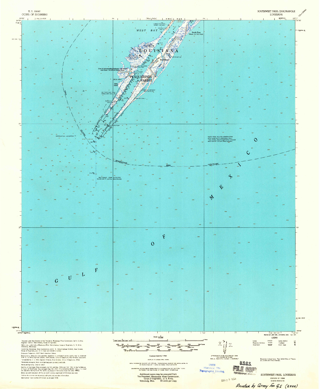 USGS 1:62500-SCALE QUADRANGLE FOR SOUTHWEST PASS, LA 1958