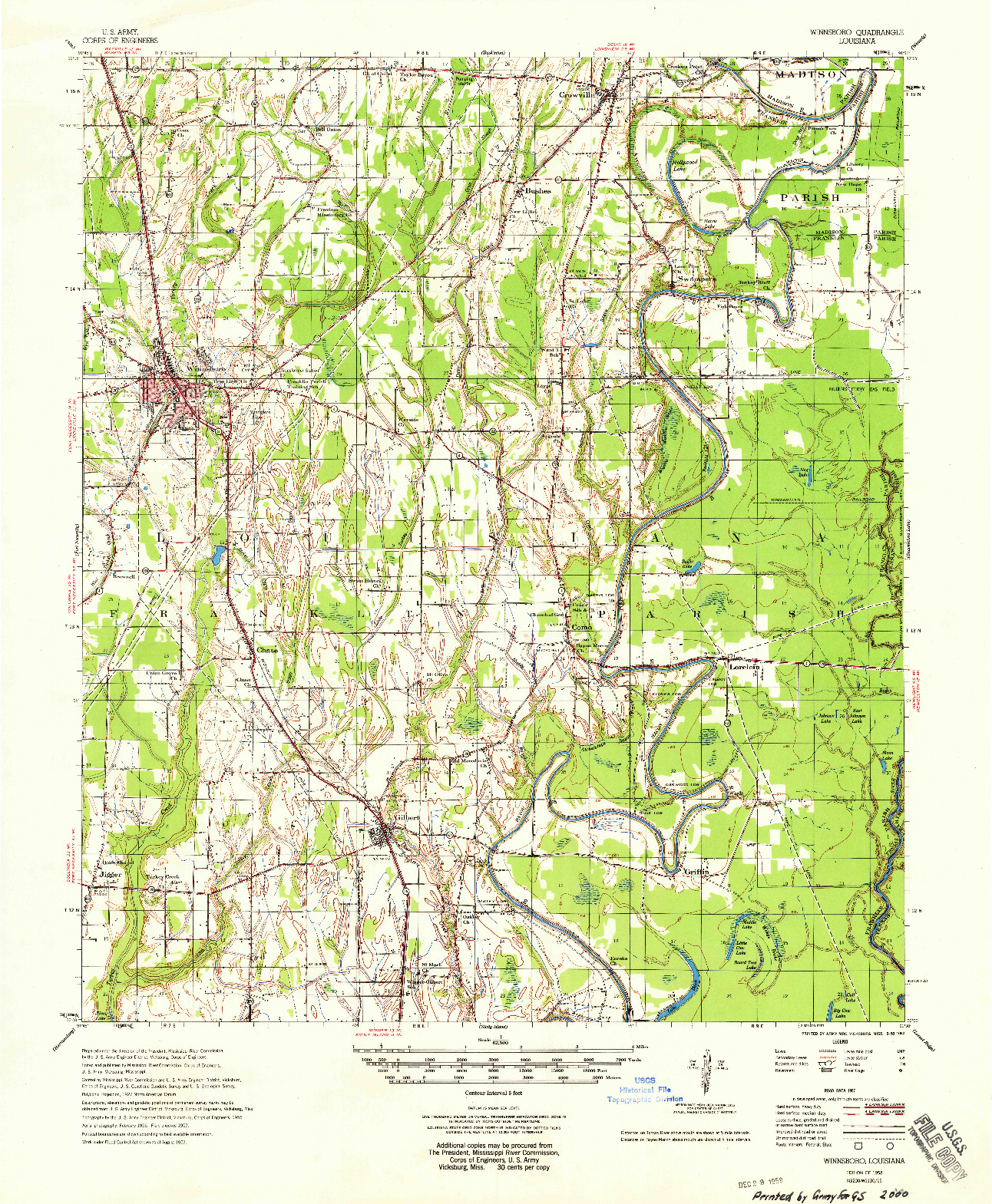 USGS 1:62500-SCALE QUADRANGLE FOR WINNSBORO, LA 1958