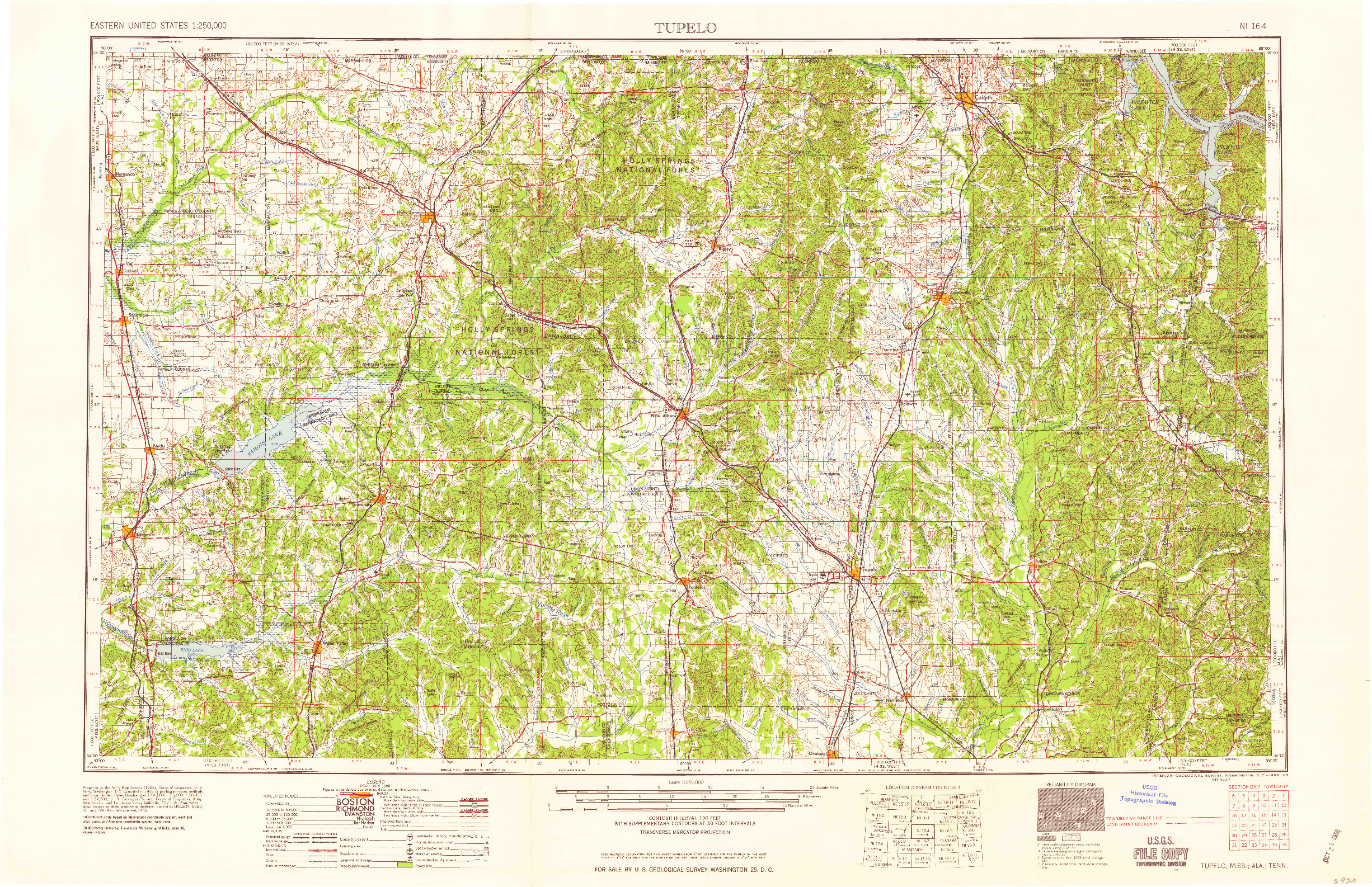 USGS 1:250000-SCALE QUADRANGLE FOR TUPELO, MS 1958