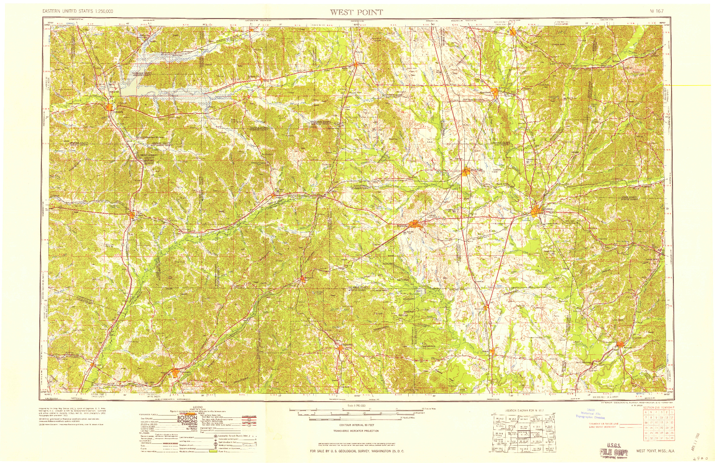 USGS 1:250000-SCALE QUADRANGLE FOR WEST POINT, MS 1958