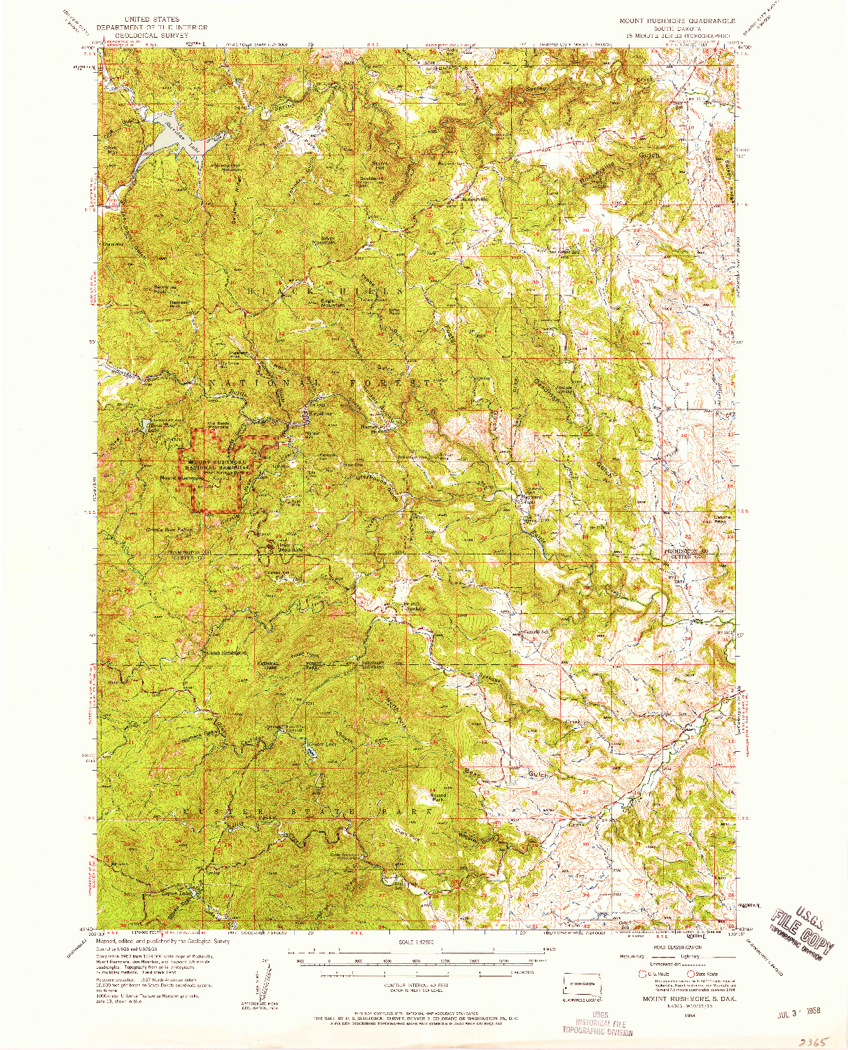 USGS 1:62500-SCALE QUADRANGLE FOR MOUNT RUSHMORE, SD 1954