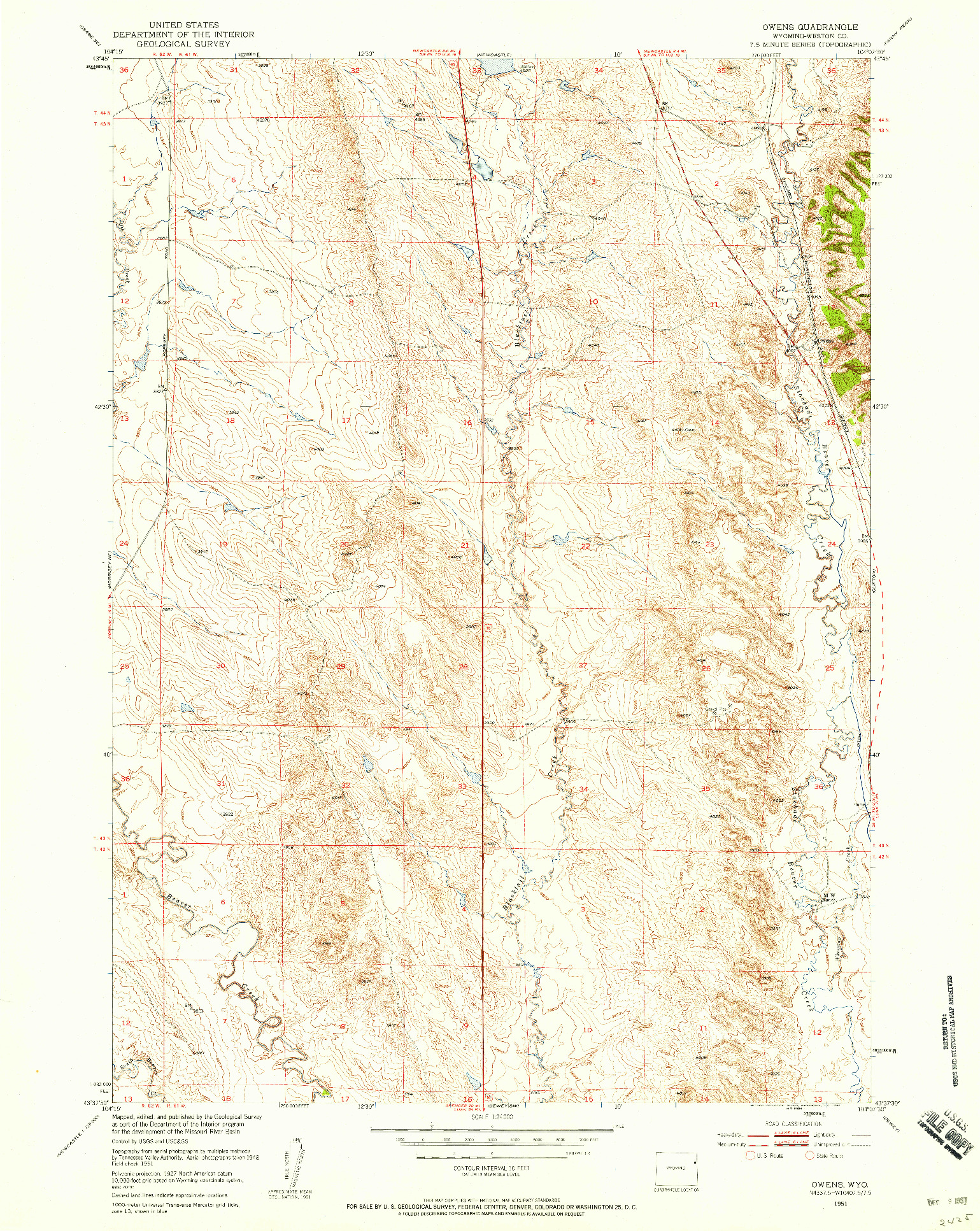USGS 1:24000-SCALE QUADRANGLE FOR OWENS, WY 1951