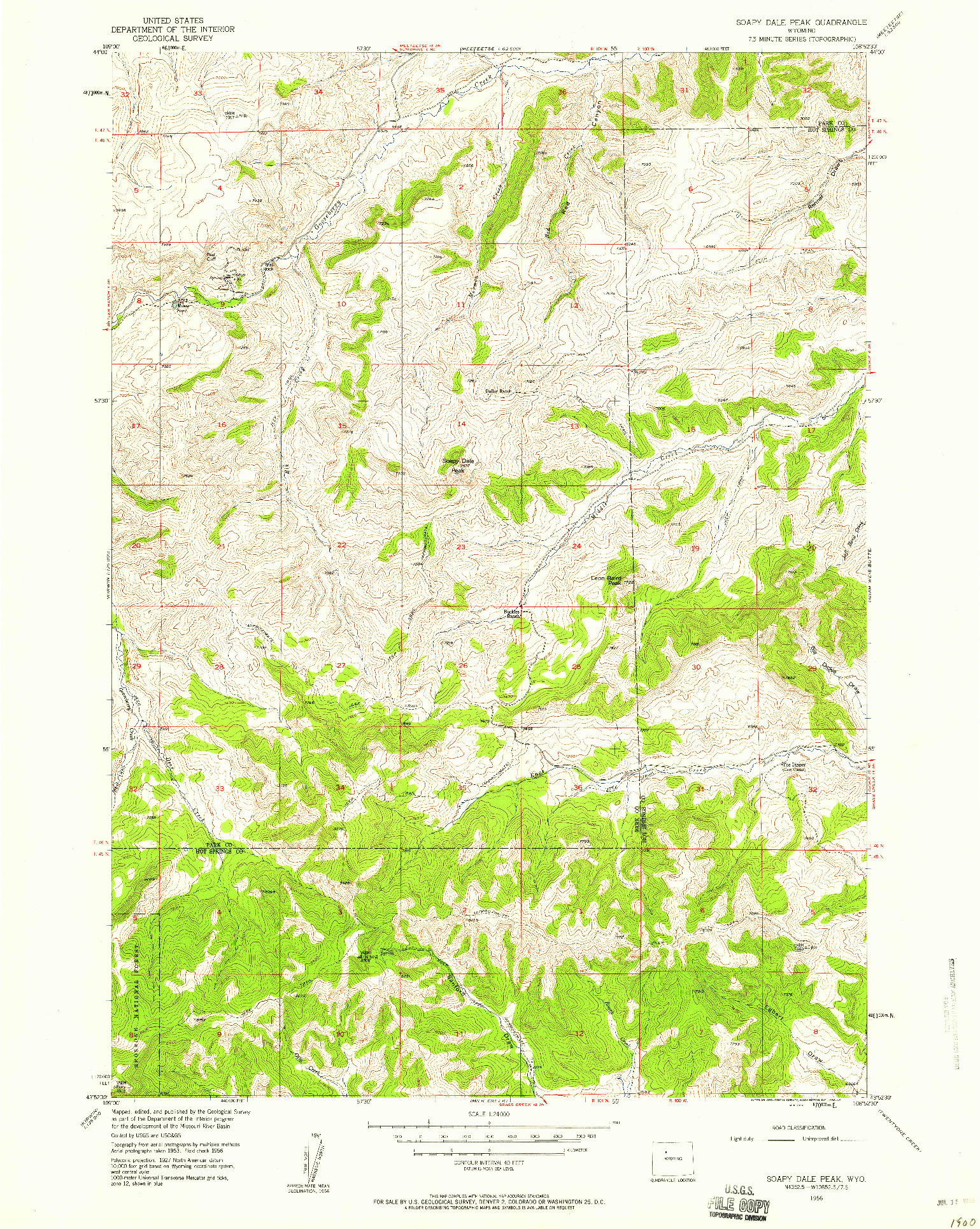 USGS 1:24000-SCALE QUADRANGLE FOR SOAPY DALE PEAK, WY 1956