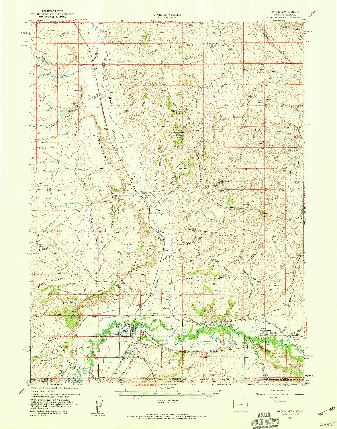 USGS 1:62500-SCALE QUADRANGLE FOR BAGGS, WY 1957