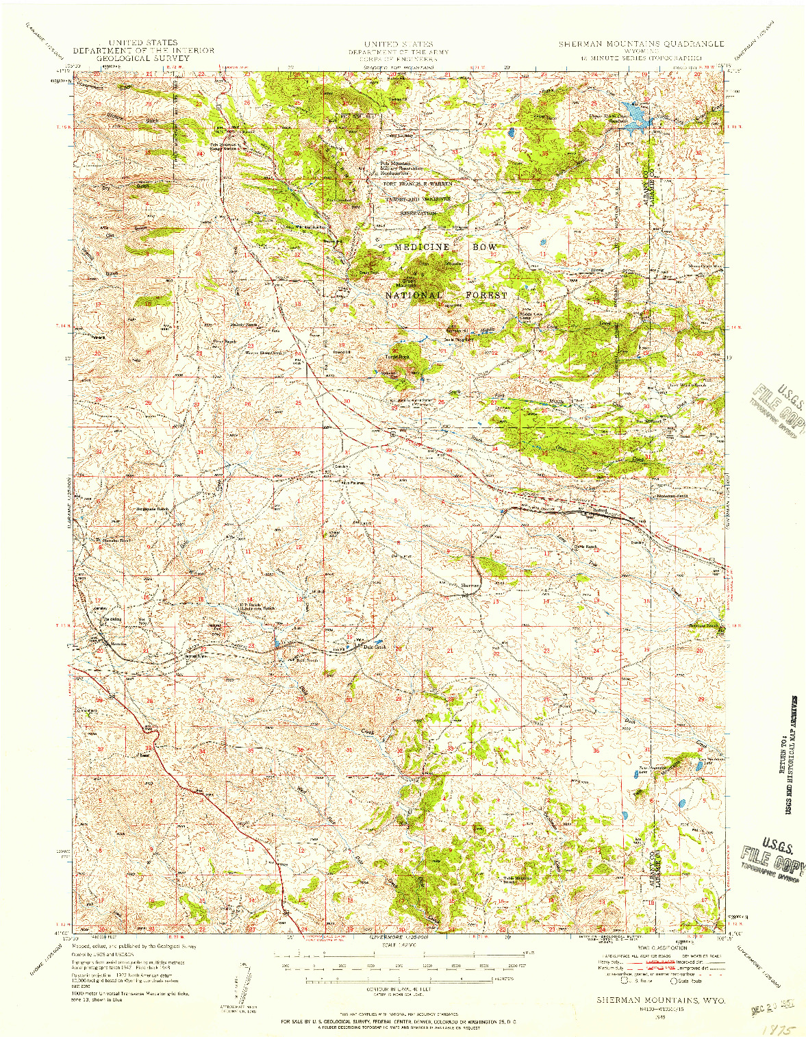 USGS 1:62500-SCALE QUADRANGLE FOR SHERMAN MOUNTAINS, WY 1948