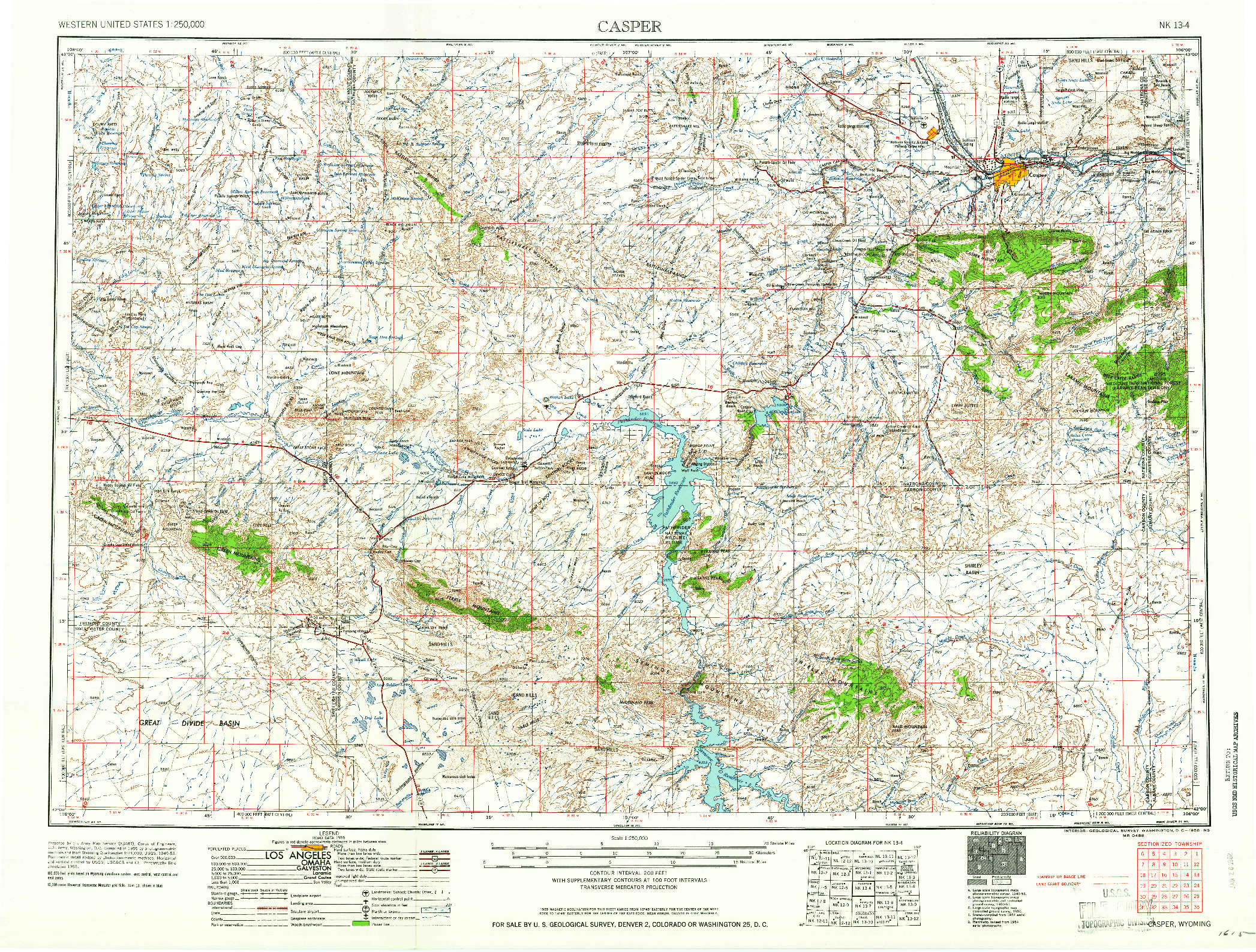 USGS 1:250000-SCALE QUADRANGLE FOR CASPER, WY 1958