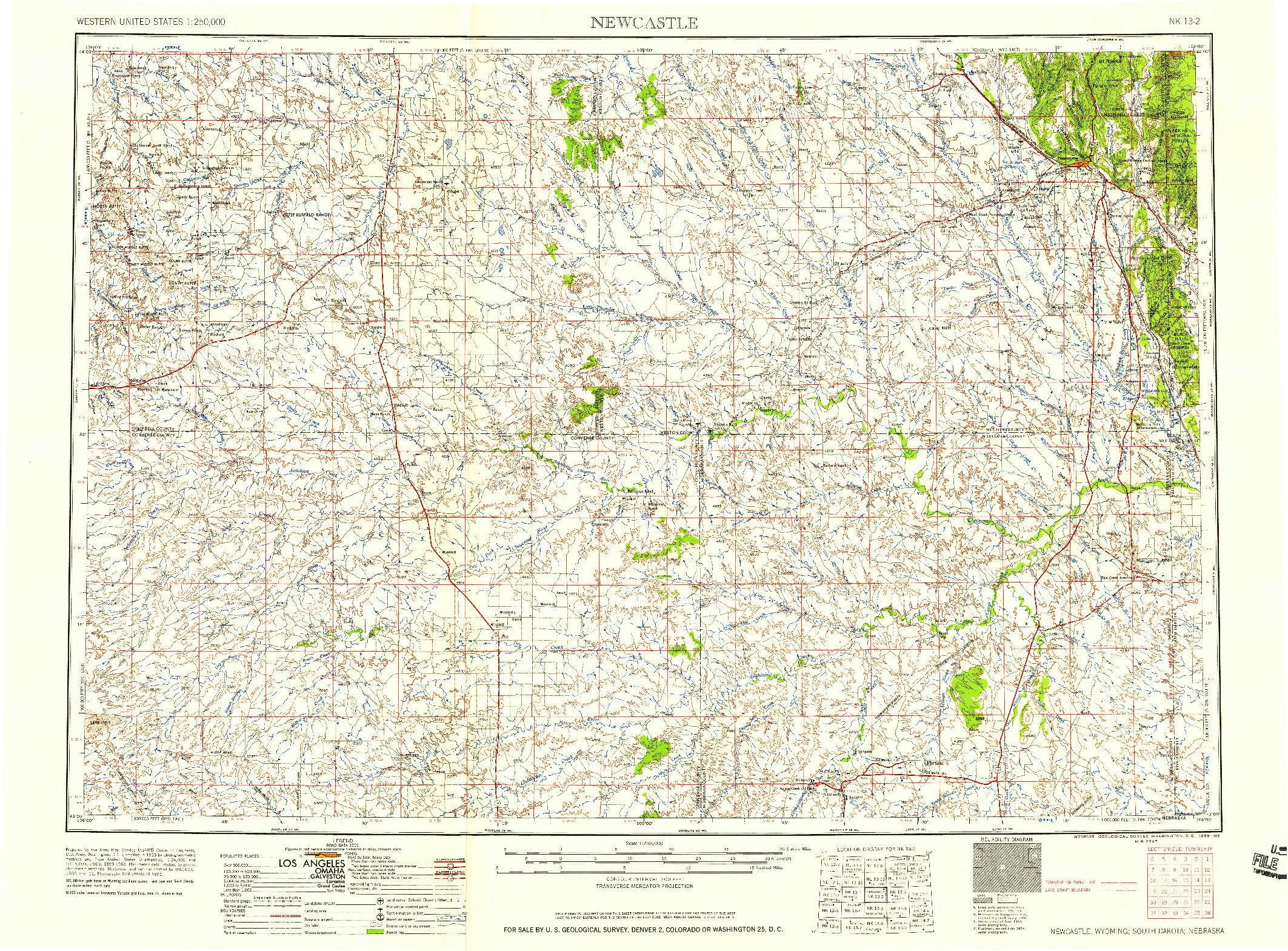 USGS 1:250000-SCALE QUADRANGLE FOR NEWCASTLE, WY 1958