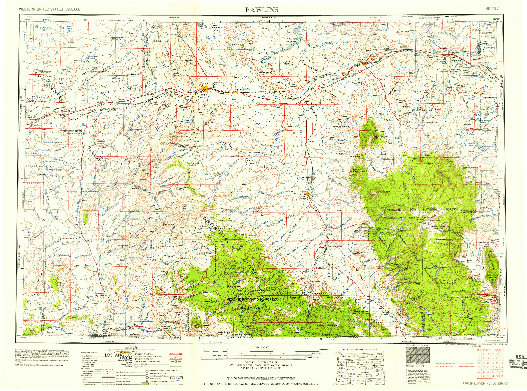 USGS 1:250000-SCALE QUADRANGLE FOR RAWLINS, WY 1958