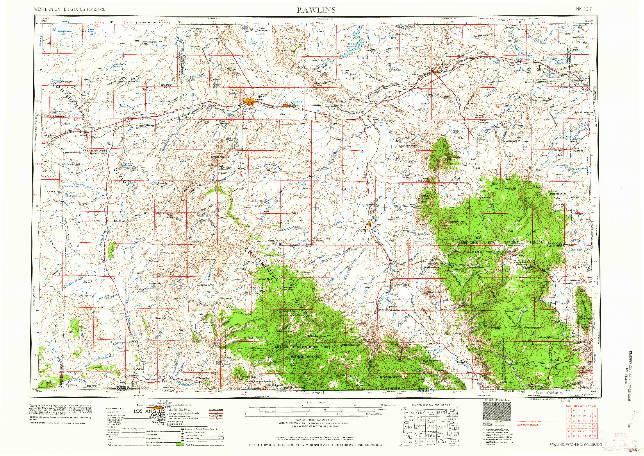 USGS 1:250000-SCALE QUADRANGLE FOR RAWLINS, WY 1958
