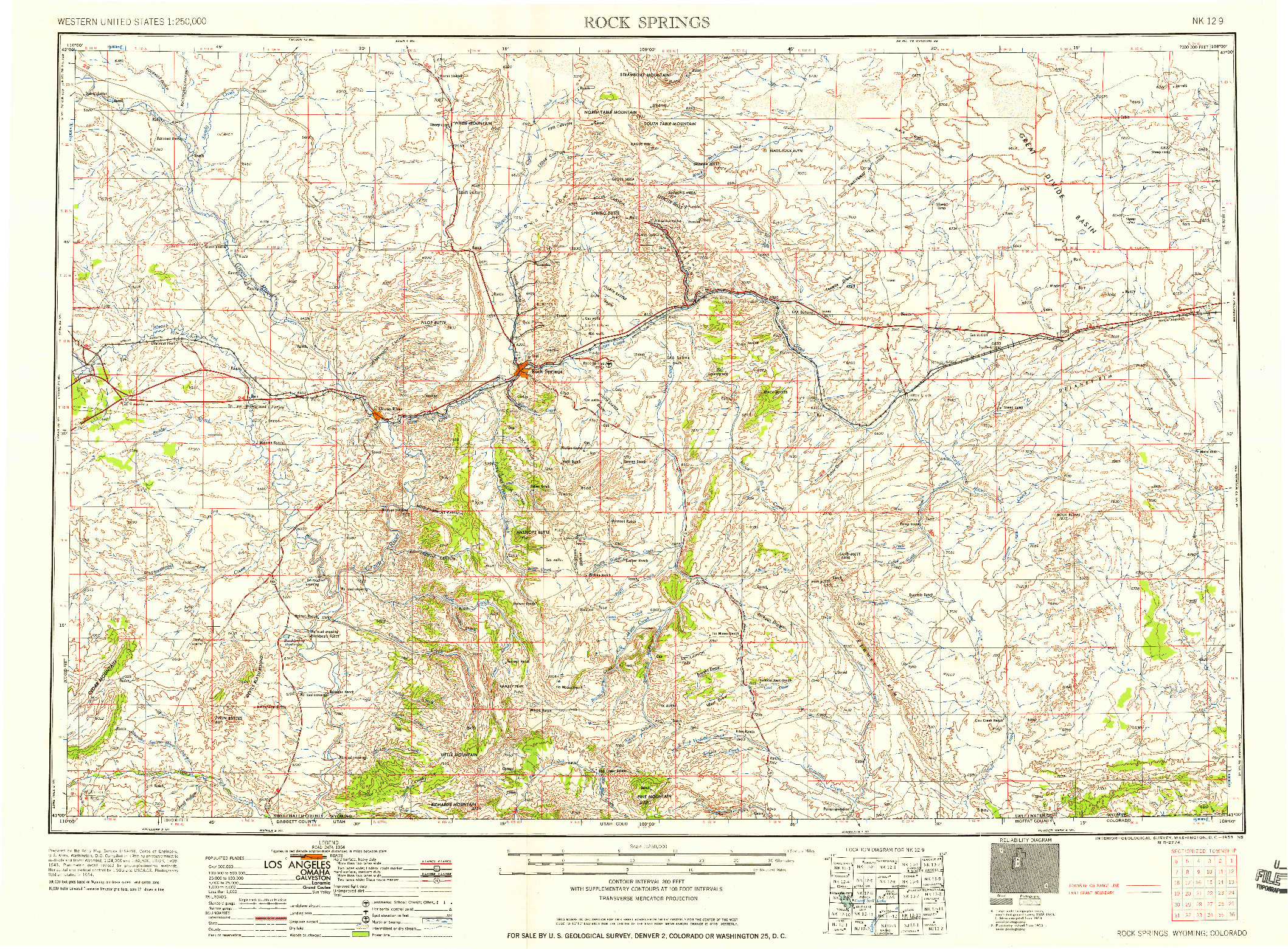 USGS 1:250000-SCALE QUADRANGLE FOR ROCK SPRINGS, WY 1958