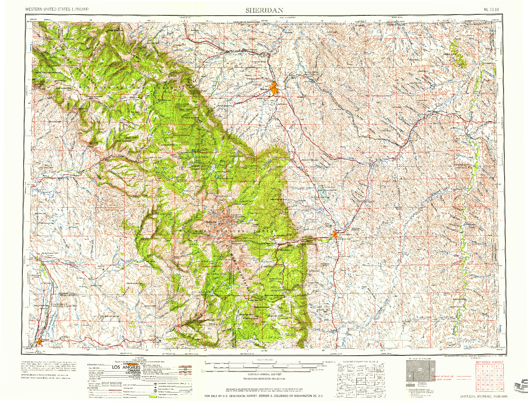 USGS 1:250000-SCALE QUADRANGLE FOR SHERIDAN, WY 1958