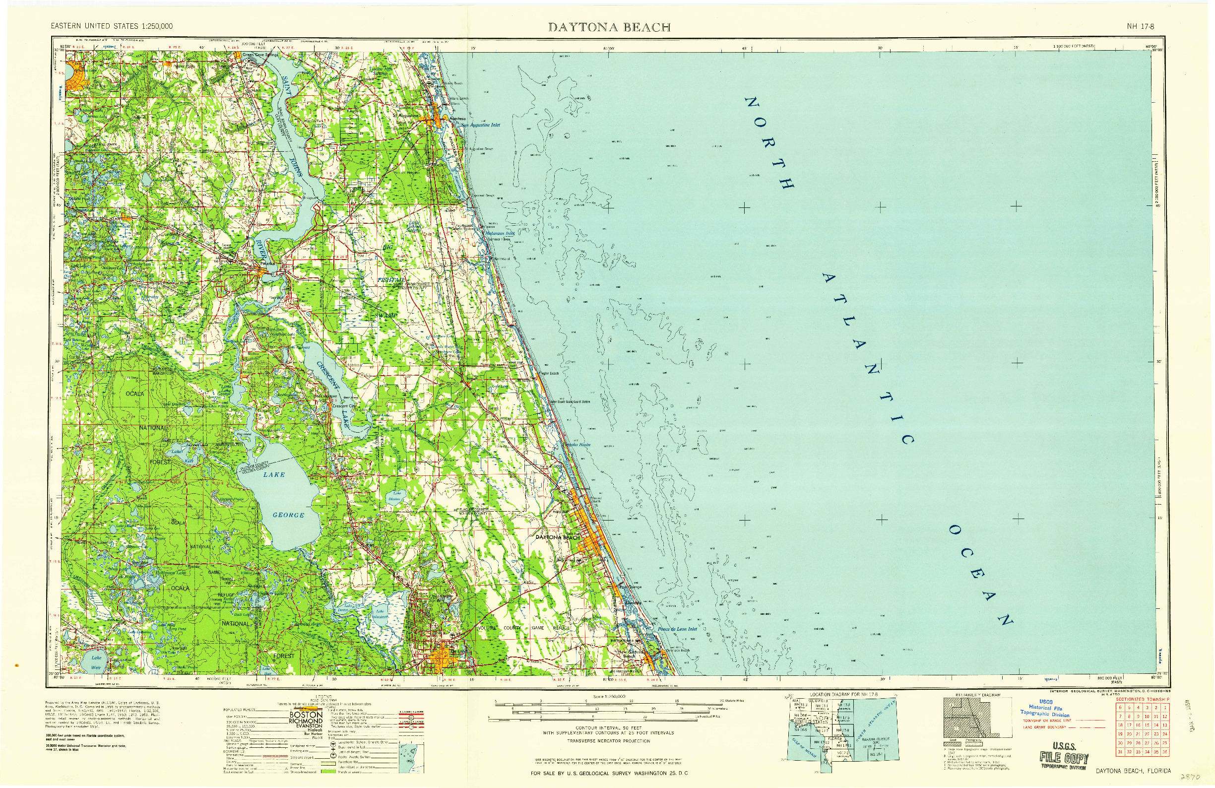 USGS 1:250000-SCALE QUADRANGLE FOR DAYTONA BEACH, FL 1958