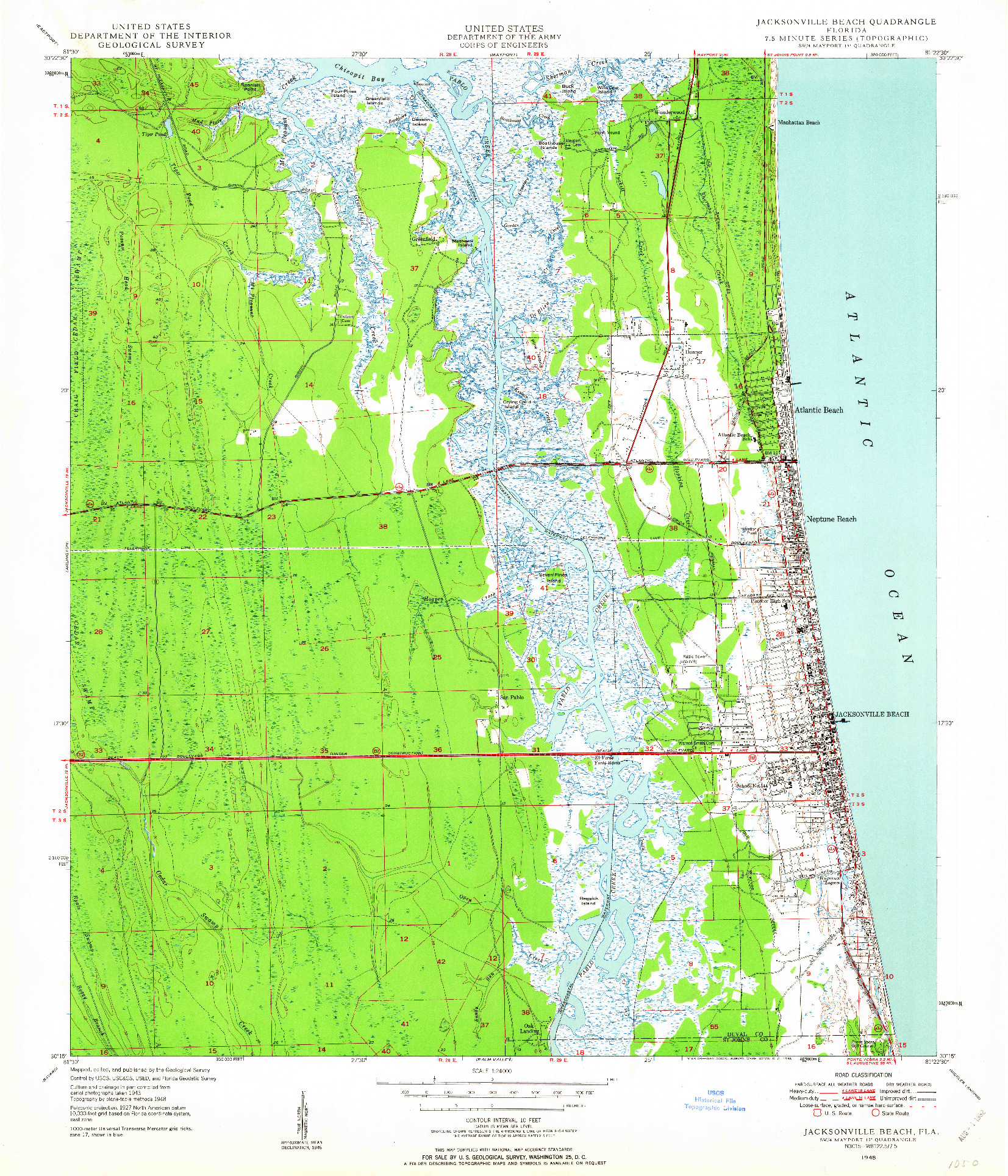 USGS 1:24000-SCALE QUADRANGLE FOR JACKSONVILLE BEACH, FL 1948