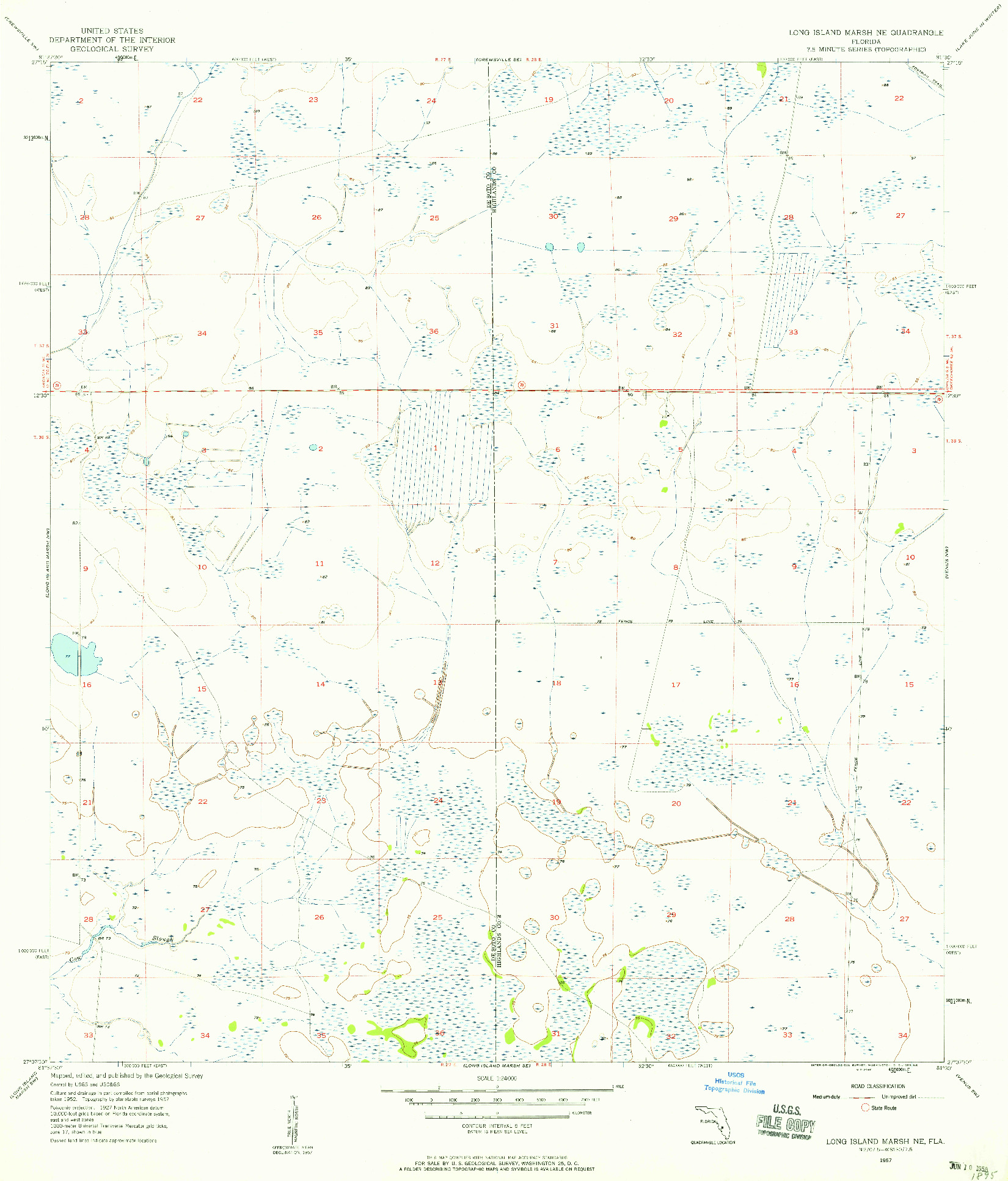 USGS 1:24000-SCALE QUADRANGLE FOR LONG ISLAND MARSH NE, FL 1957