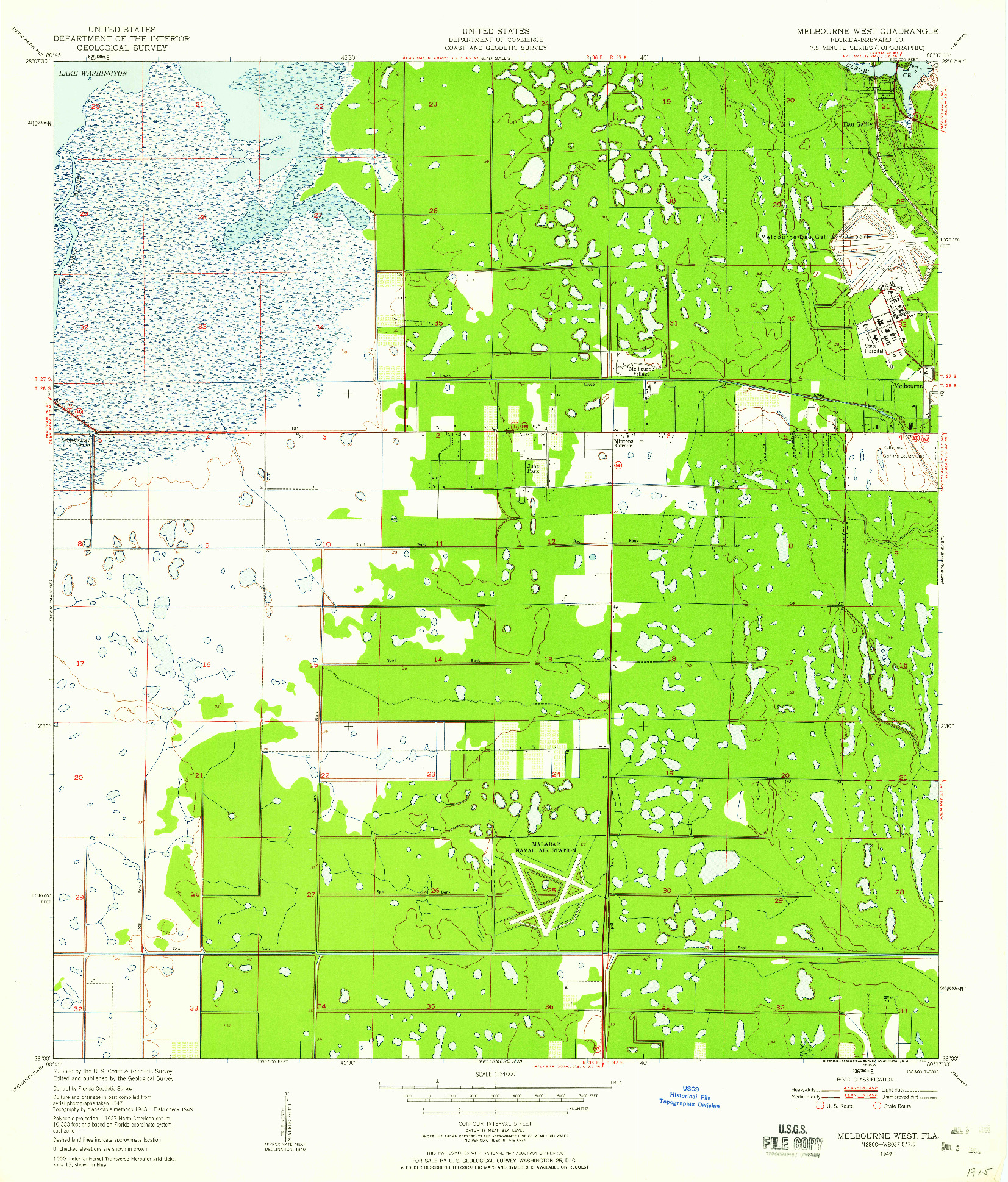 USGS 1:24000-SCALE QUADRANGLE FOR MELBOURNE WEST, FL 1949