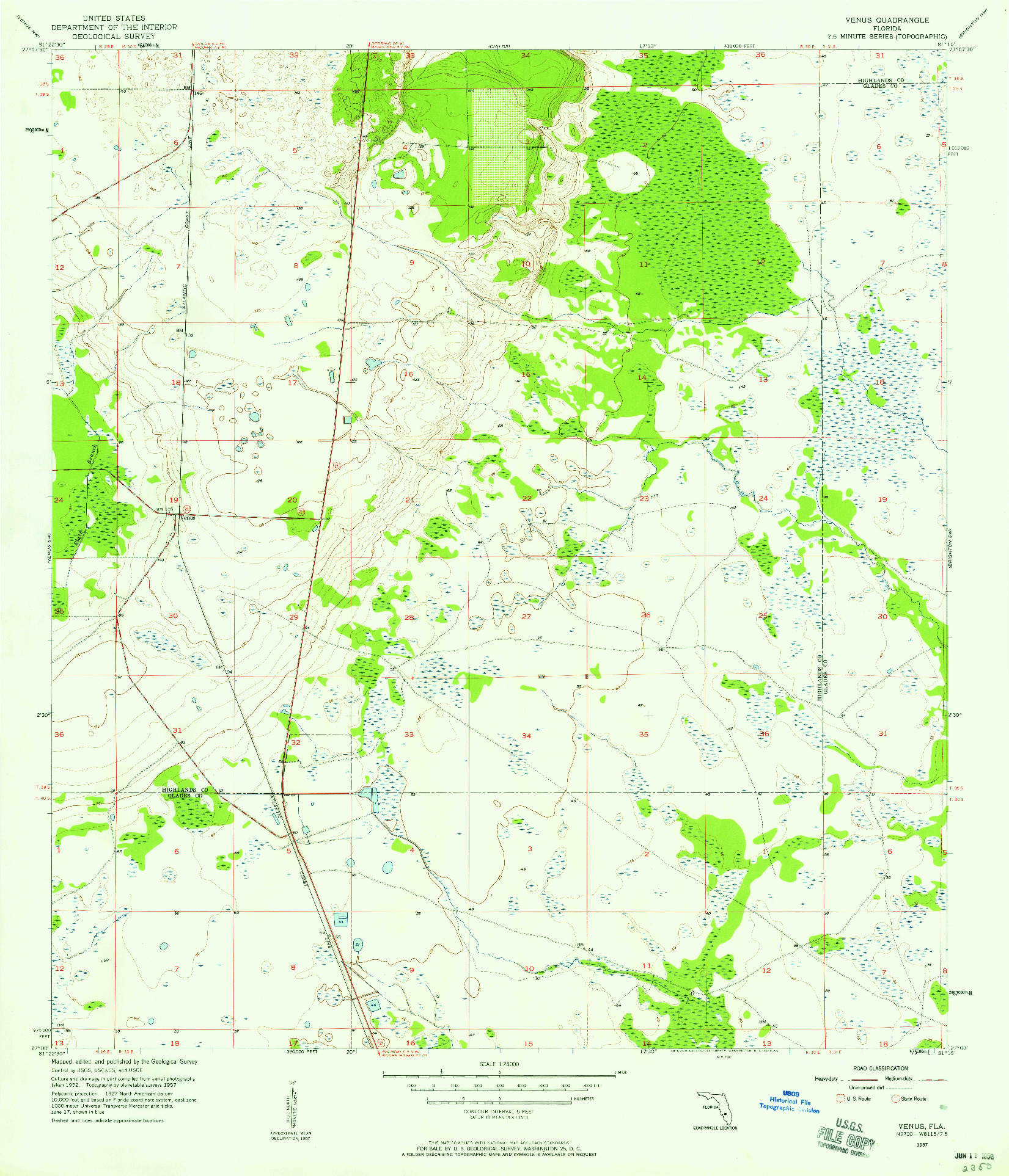 USGS 1:24000-SCALE QUADRANGLE FOR VENUS, FL 1957