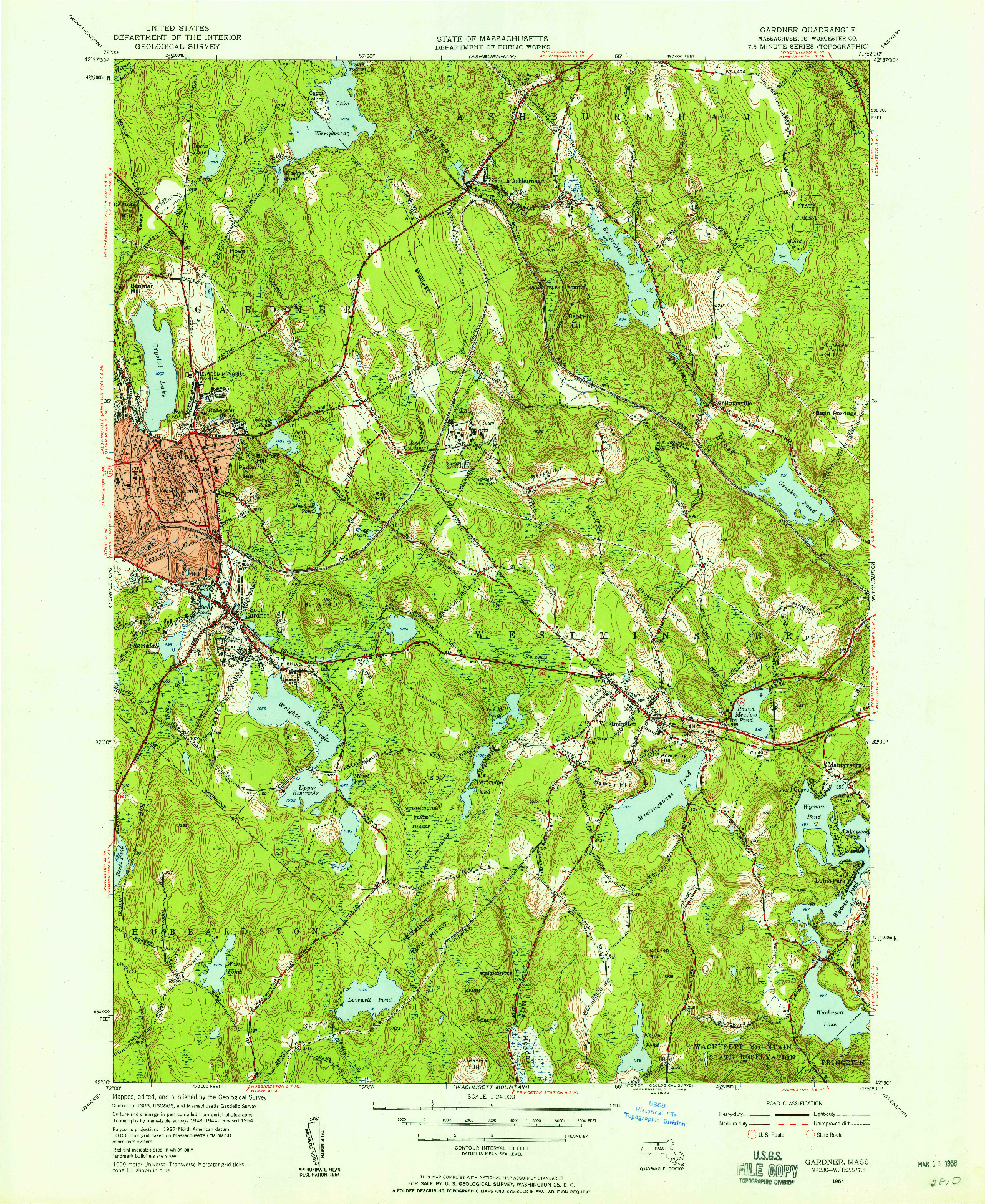 USGS 1:24000-SCALE QUADRANGLE FOR GARDNER, MA 1954