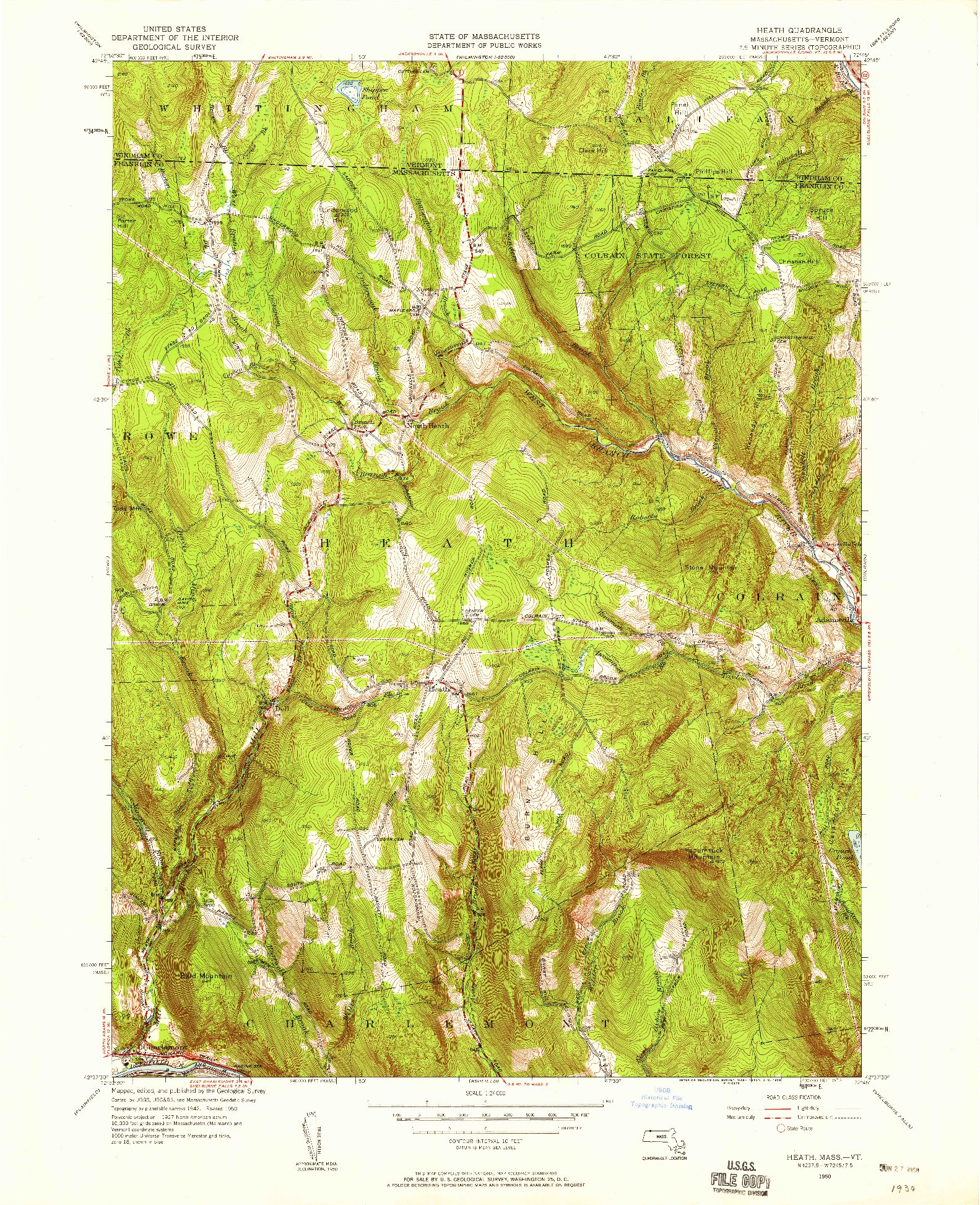 USGS 1:24000-SCALE QUADRANGLE FOR HEATH, MA 1950