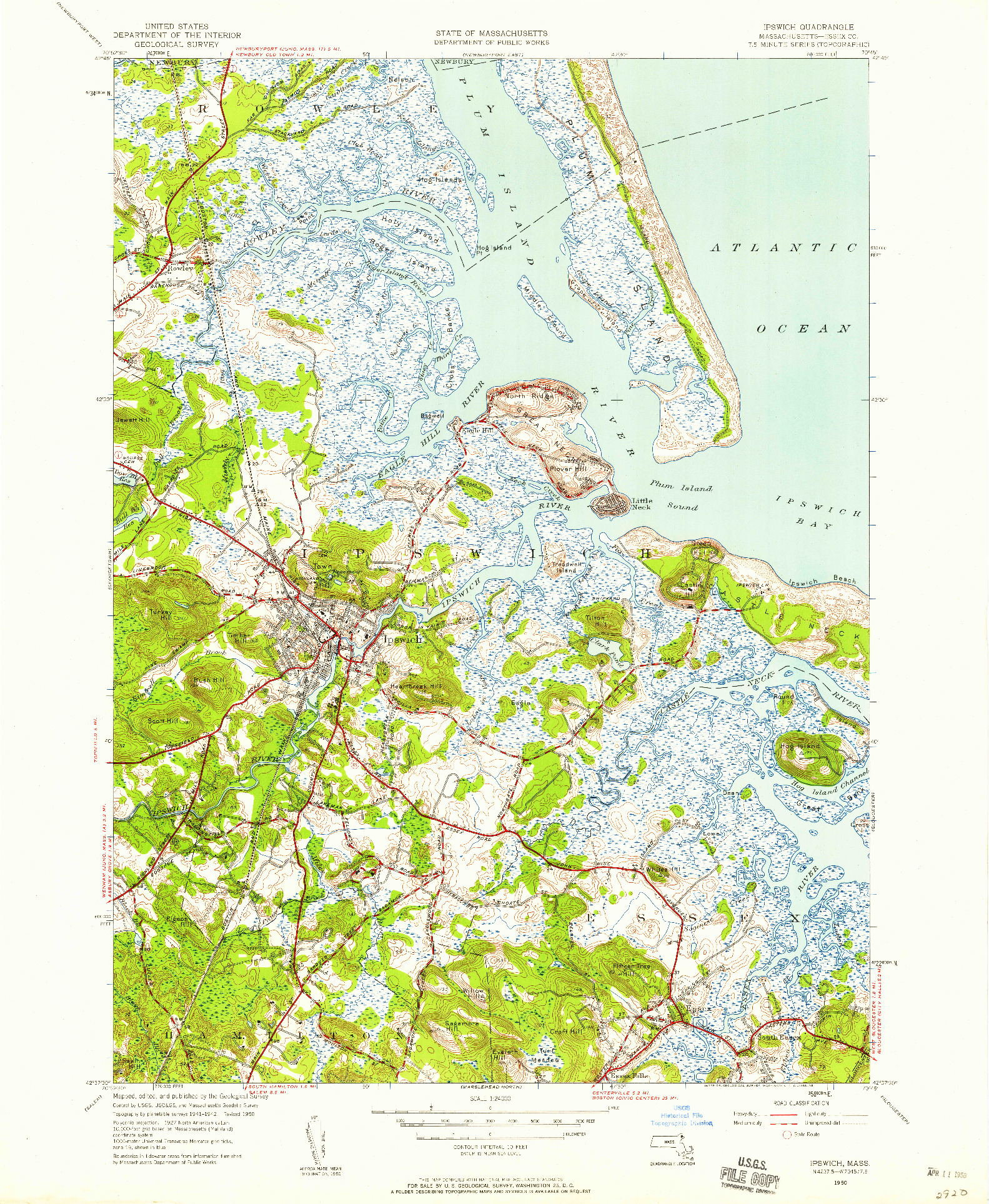 USGS 1:24000-SCALE QUADRANGLE FOR IPSWICH, MA 1950