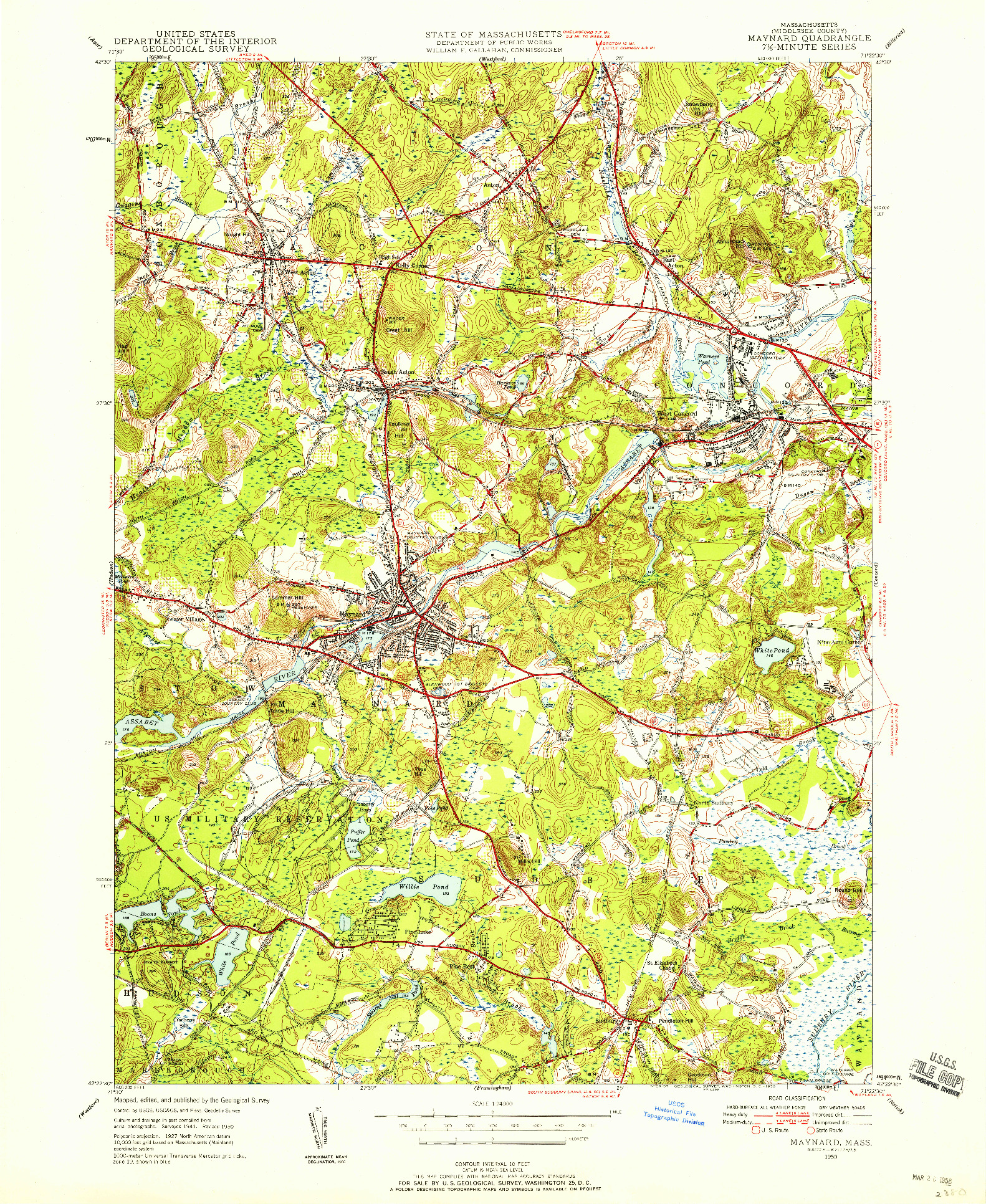 USGS 1:24000-SCALE QUADRANGLE FOR MAYNARD, MA 1950