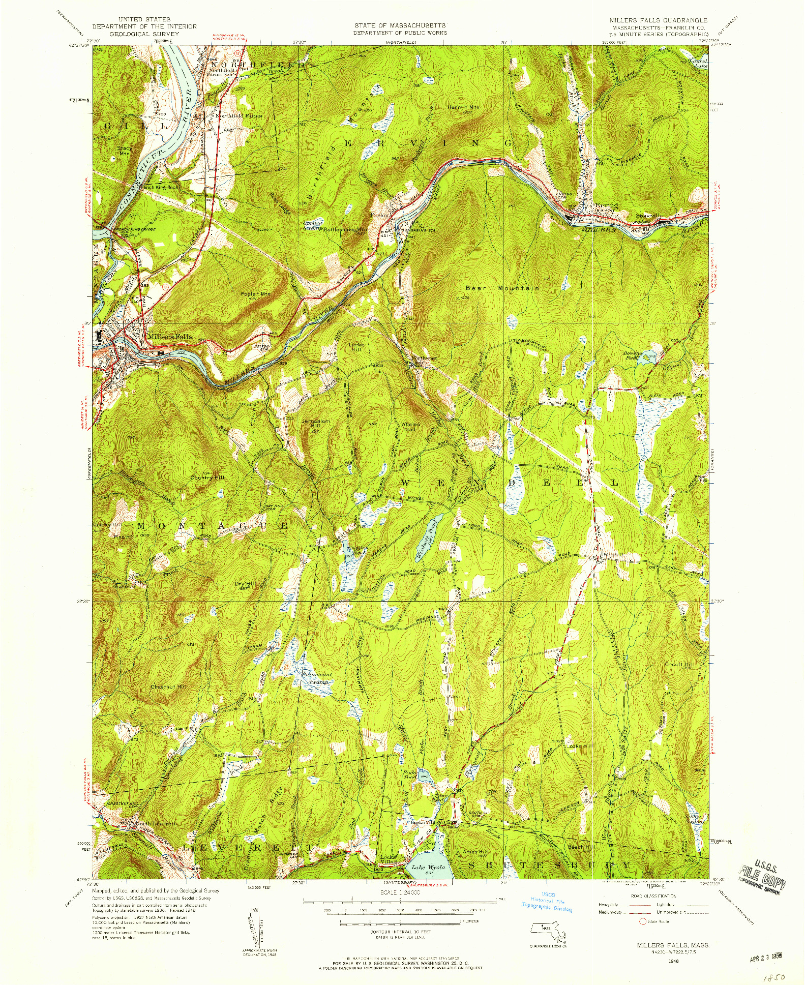 USGS 1:24000-SCALE QUADRANGLE FOR MILLERS FALLS, MA 1948