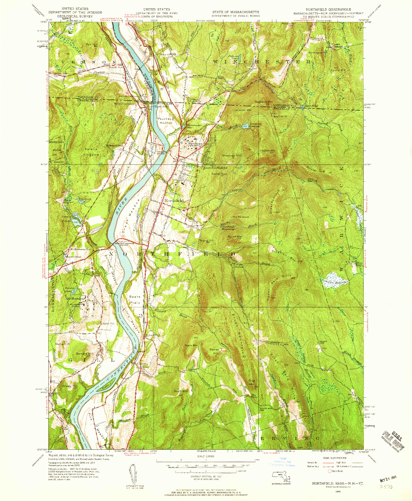 USGS 1:24000-SCALE QUADRANGLE FOR NORTHFIELD, MA 1945