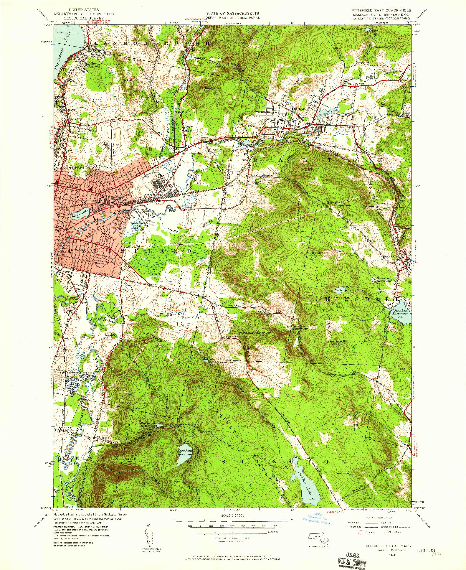 USGS 1:24000-SCALE QUADRANGLE FOR PITTSFIELD EAST, MA 1944