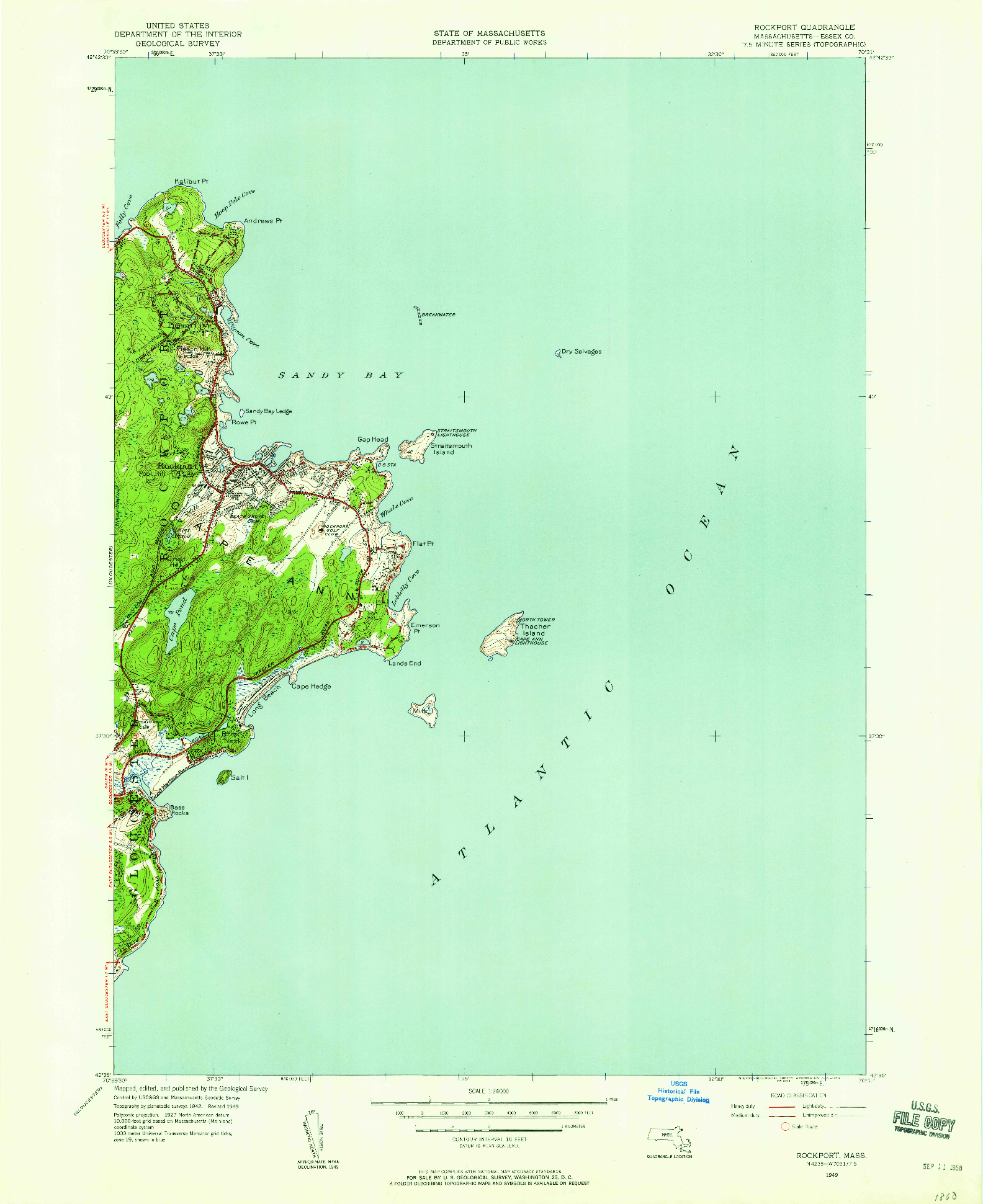 USGS 1:24000-SCALE QUADRANGLE FOR ROCKPORT, MA 1949