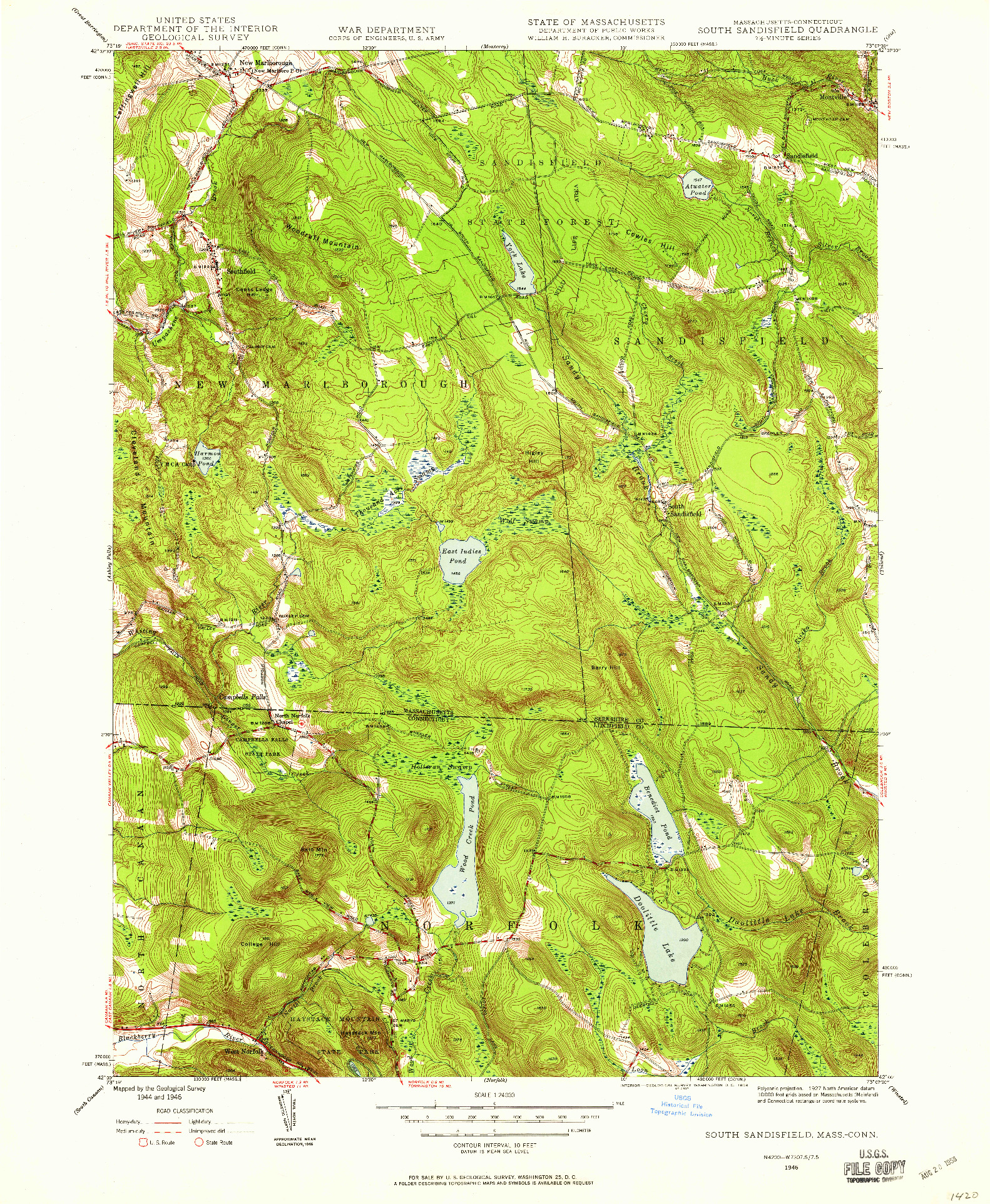 USGS 1:24000-SCALE QUADRANGLE FOR SOUTH SANDISFIELD, MA 1946