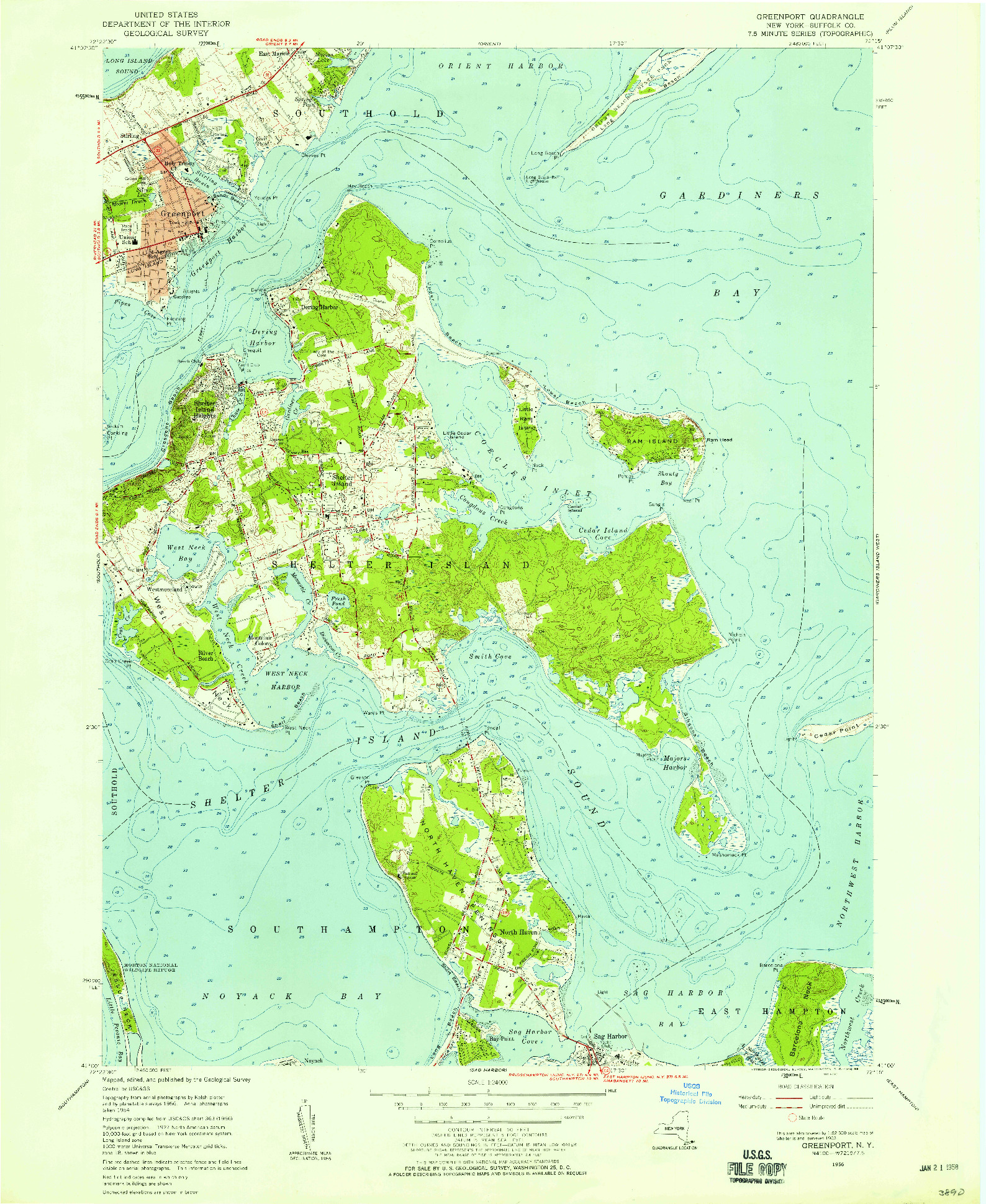 USGS 1:24000-SCALE QUADRANGLE FOR GREENPORT, NY 1956