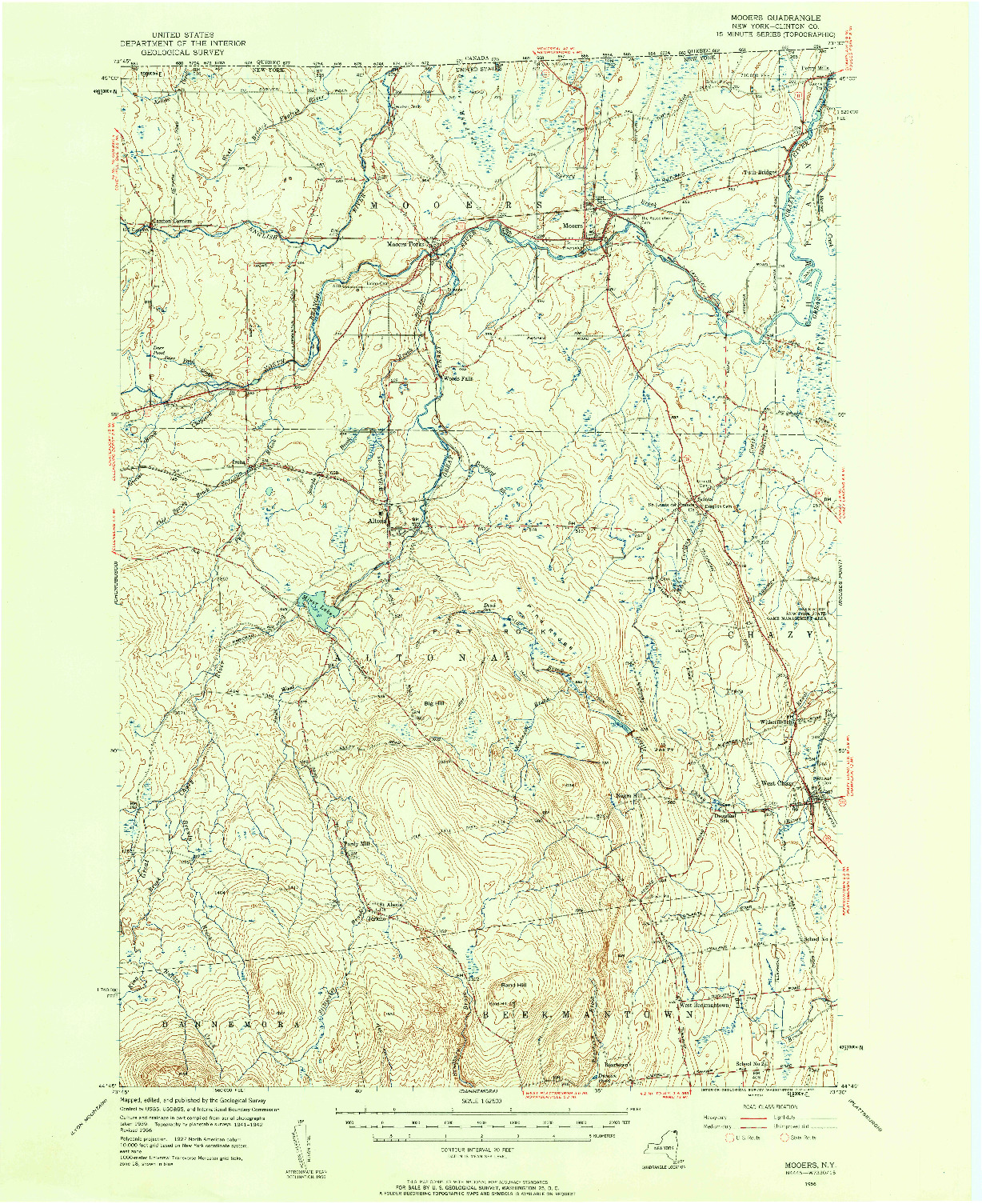 USGS 1:62500-SCALE QUADRANGLE FOR MOOERS, NY 1956