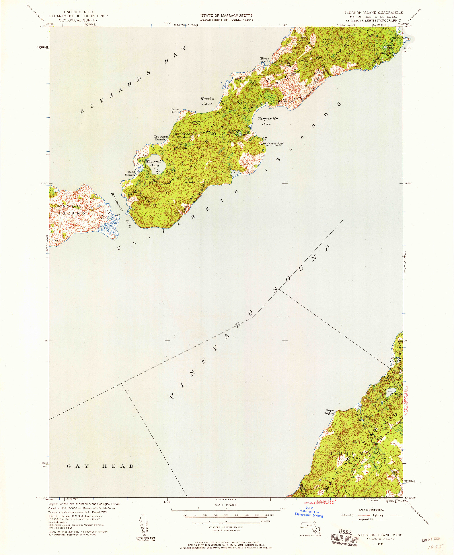 USGS 1:24000-SCALE QUADRANGLE FOR NAUSHON ISLAND, MA 1949