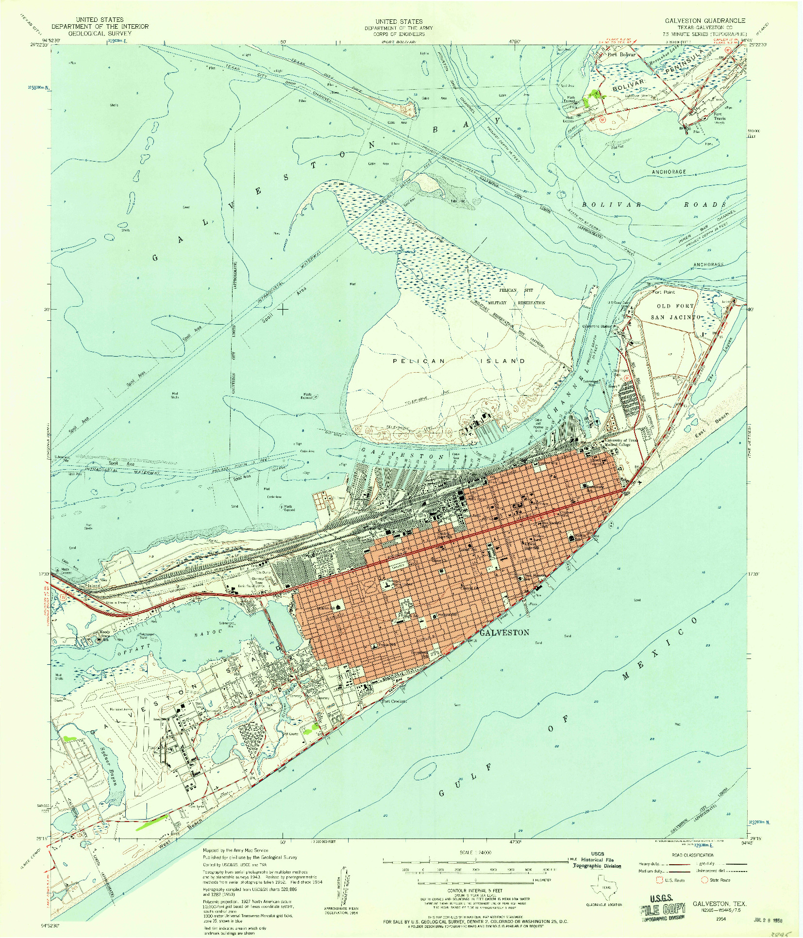 USGS 1:24000-SCALE QUADRANGLE FOR GALVESTON, TX 1954