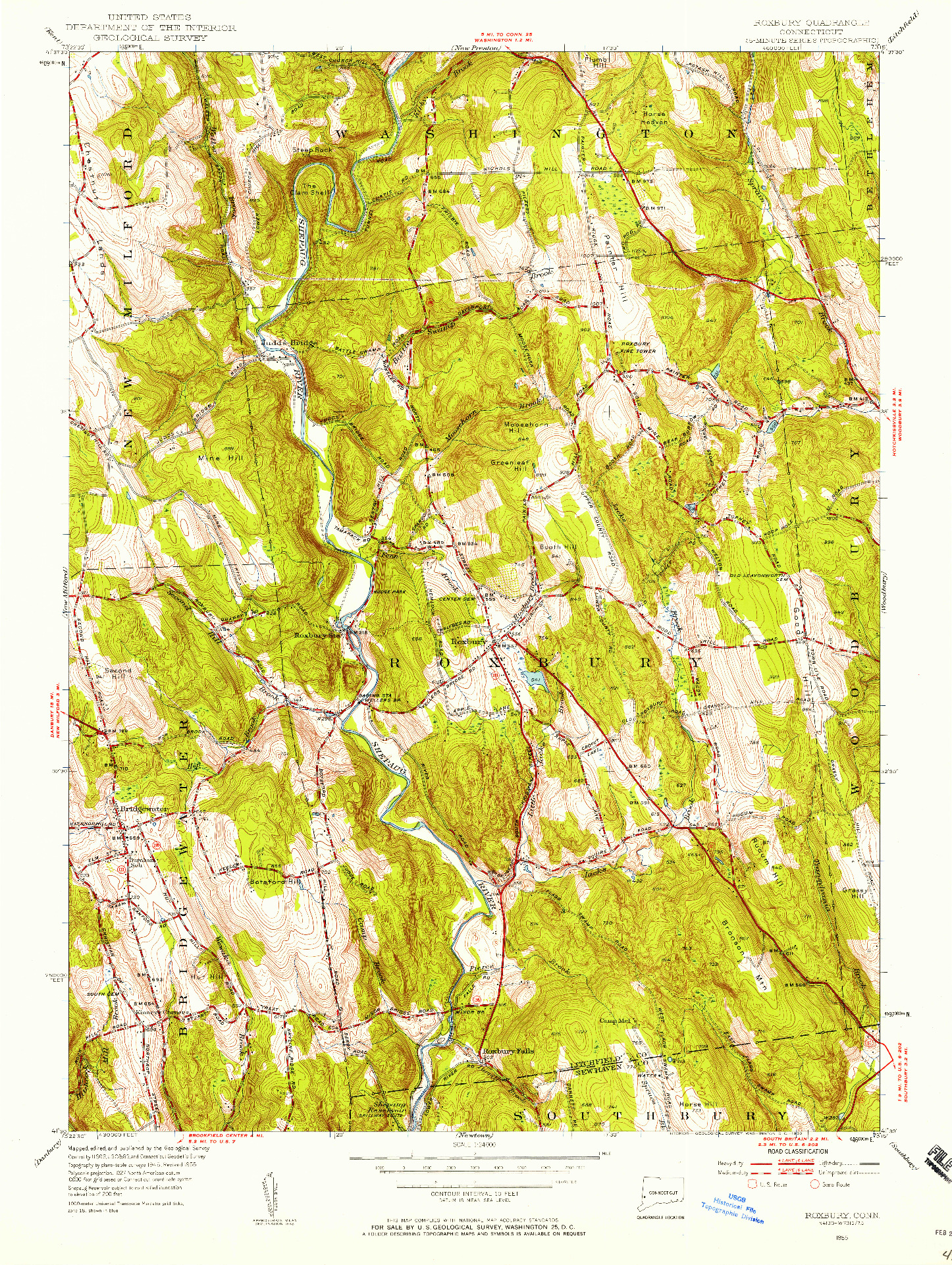 USGS 1:24000-SCALE QUADRANGLE FOR ROXBURY, CT 1955