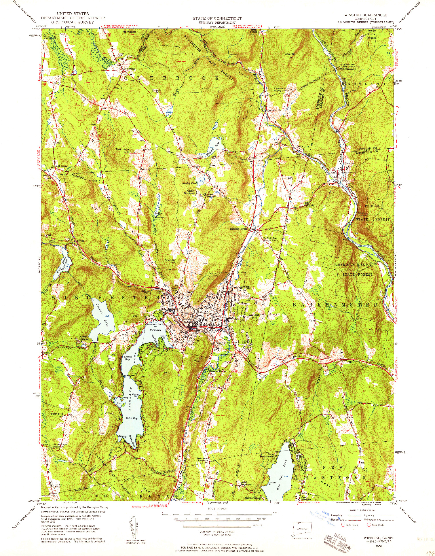 USGS 1:24000-SCALE QUADRANGLE FOR WINSTED, CT 1956