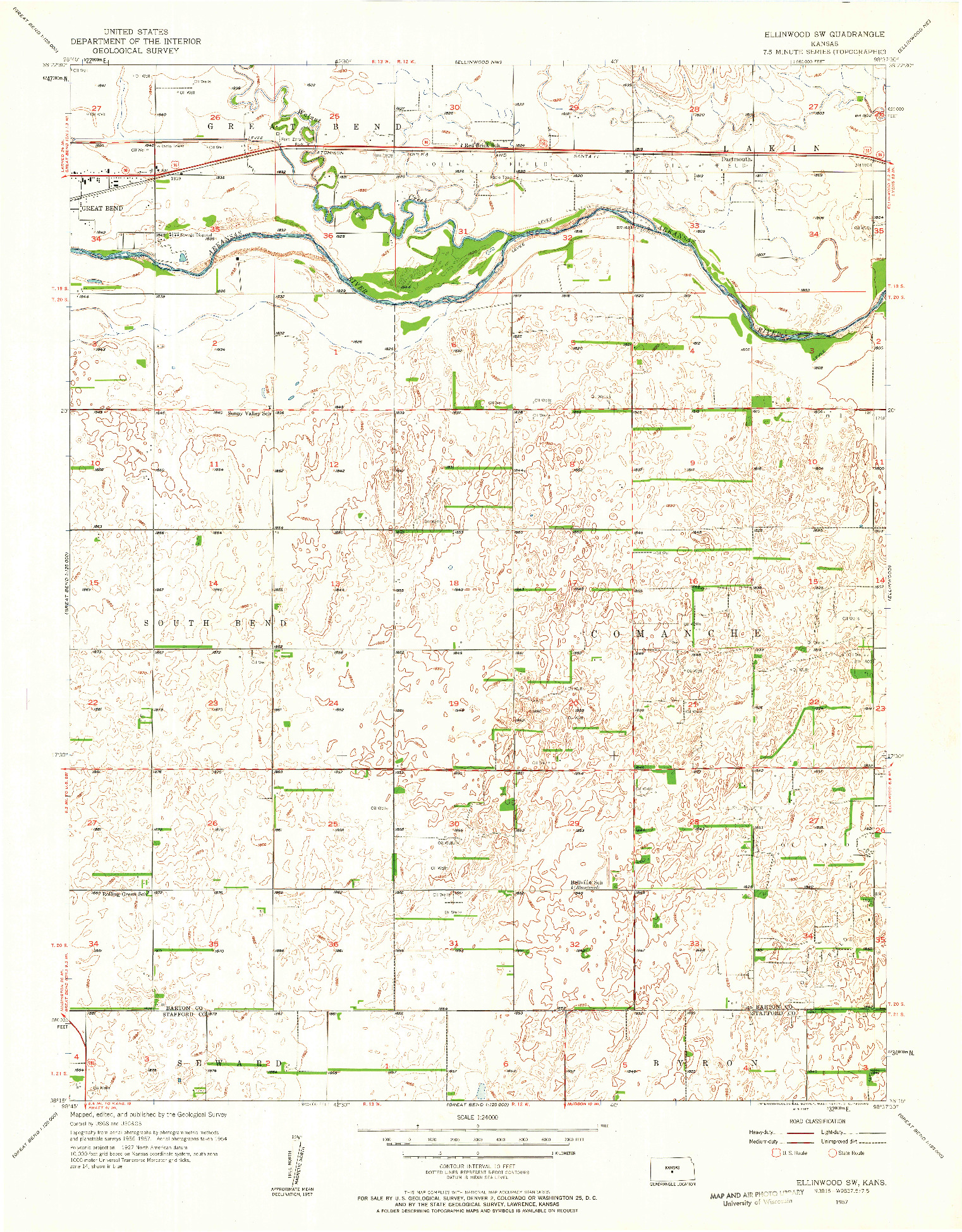 USGS 1:24000-SCALE QUADRANGLE FOR ELLINWOOD SW, KS 1957