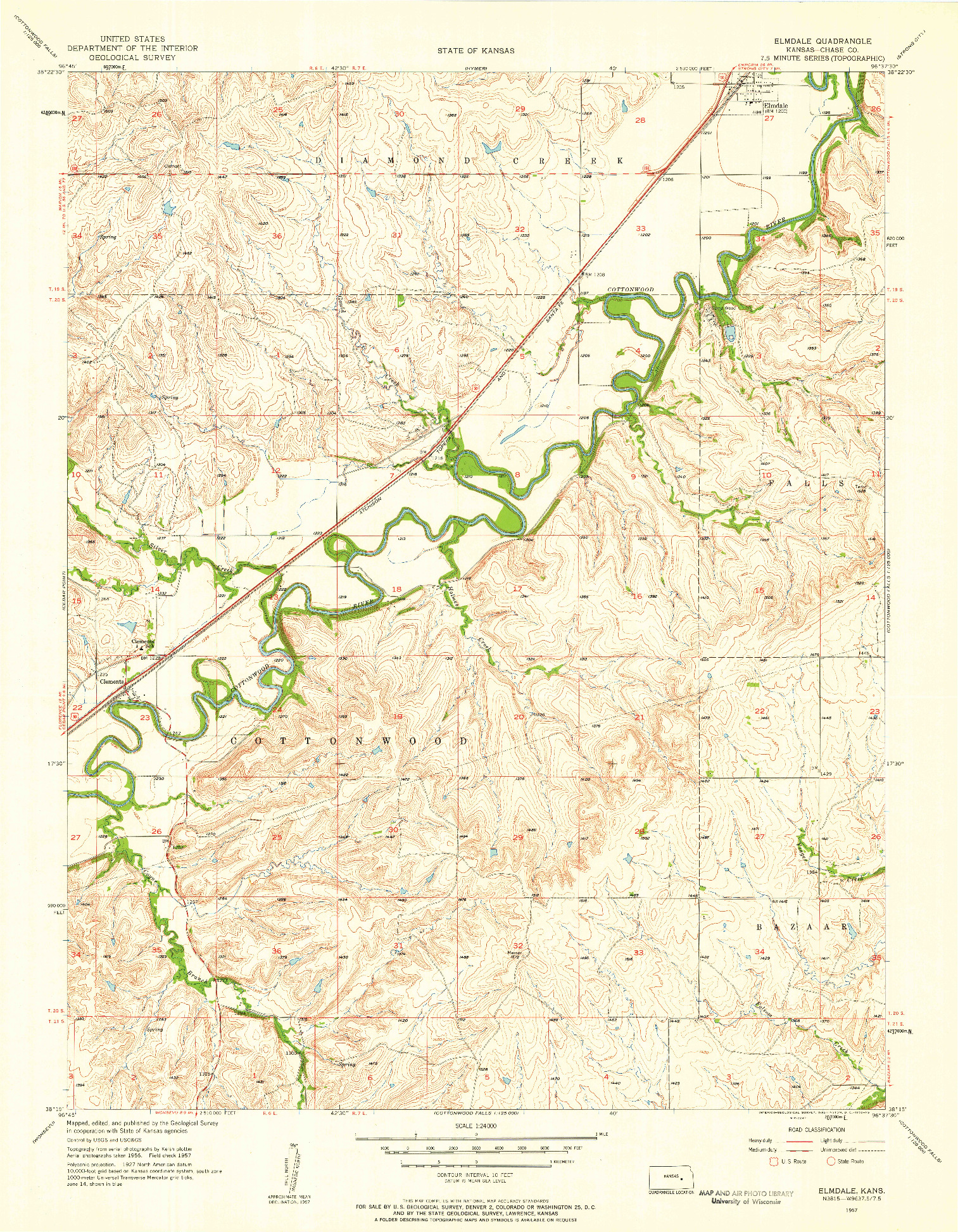 USGS 1:24000-SCALE QUADRANGLE FOR ELMDALE, KS 1957