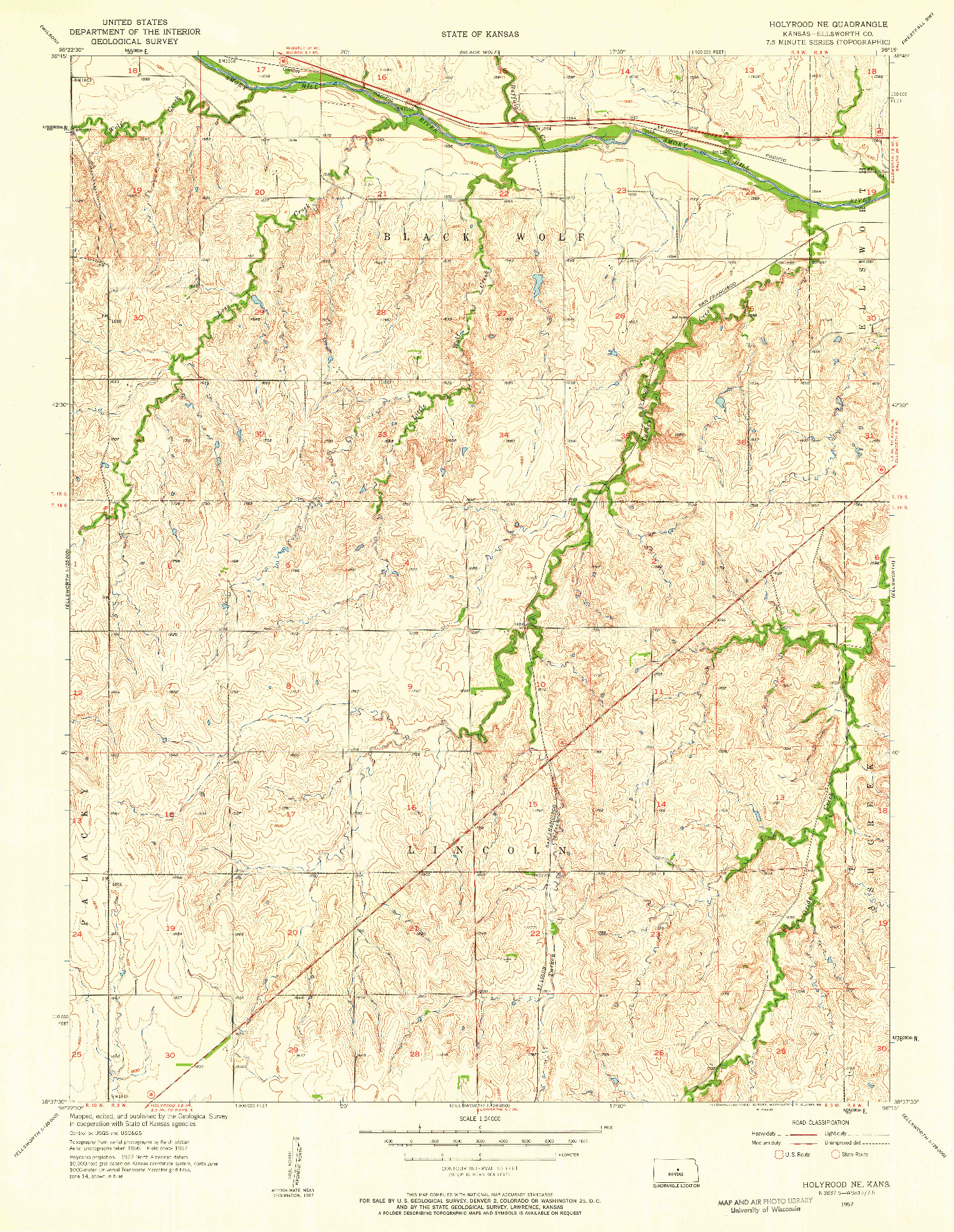 USGS 1:24000-SCALE QUADRANGLE FOR HOLYROOD NE, KS 1957