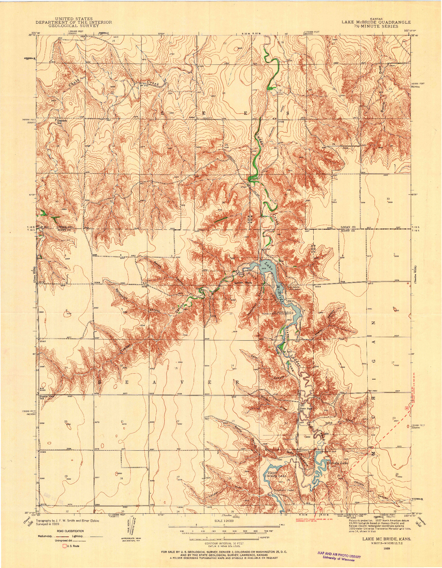 USGS 1:24000-SCALE QUADRANGLE FOR LAKE MC BRIDE, KS 1939