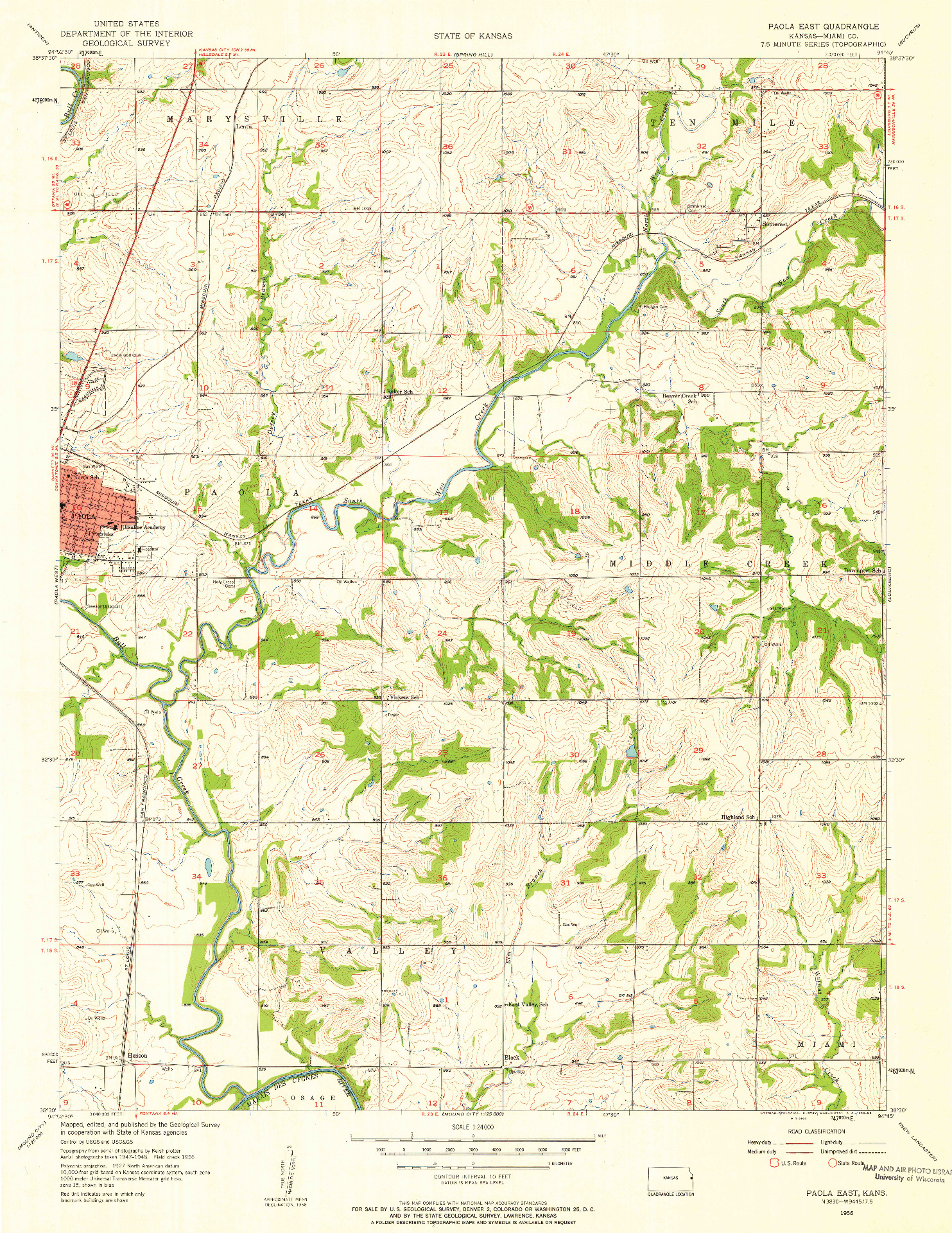 USGS 1:24000-SCALE QUADRANGLE FOR PAOLA EAST, KS 1956