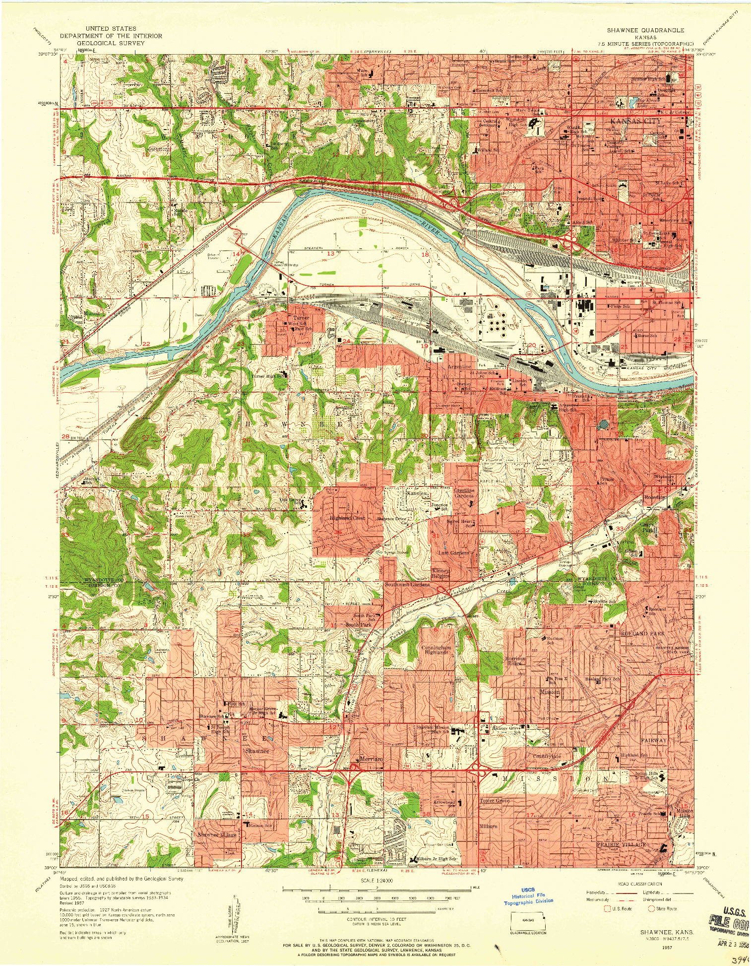 USGS 1:24000-SCALE QUADRANGLE FOR SHAWNEE, KS 1957