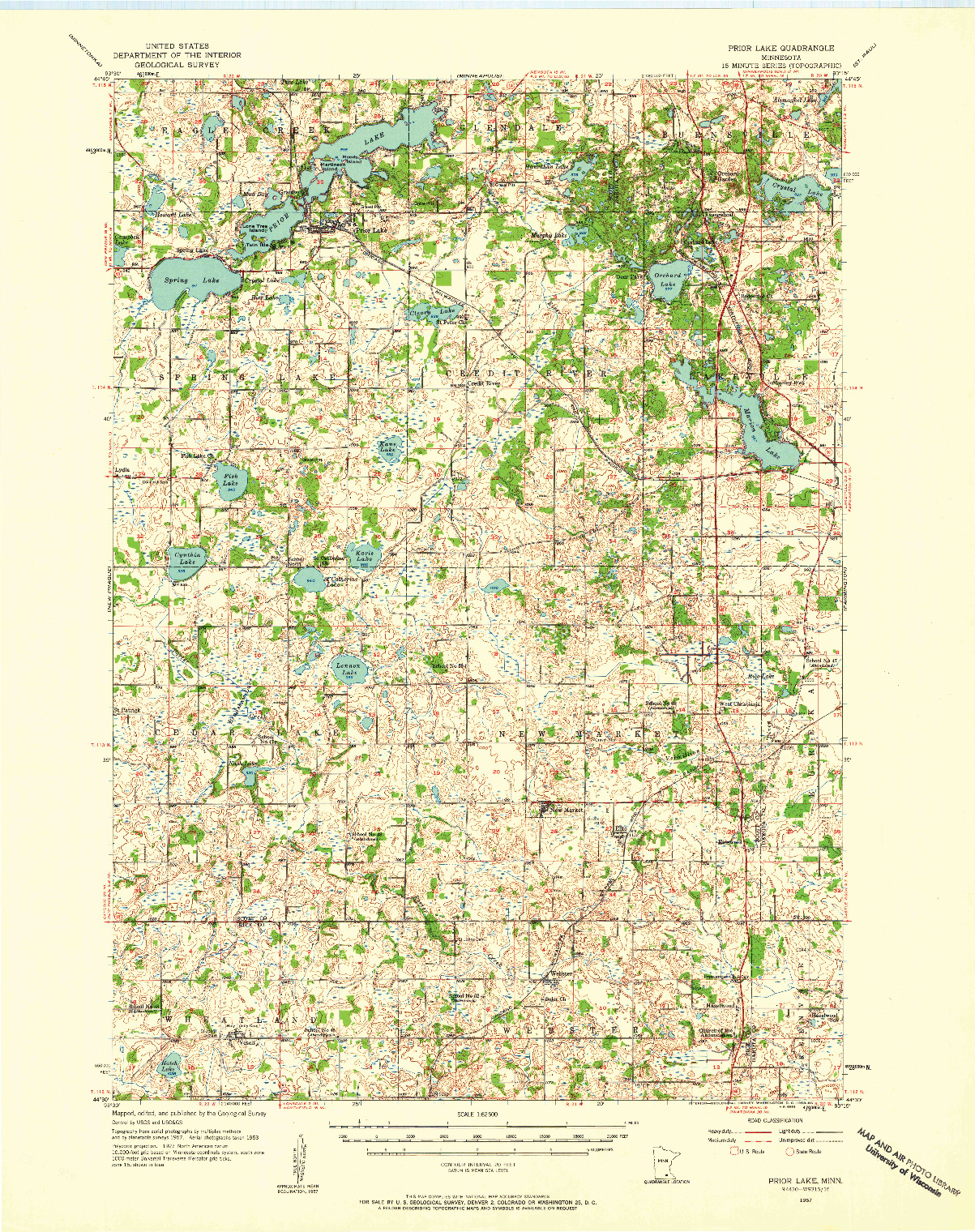 USGS 1:62500-SCALE QUADRANGLE FOR PRIOR LAKE, MN 1957