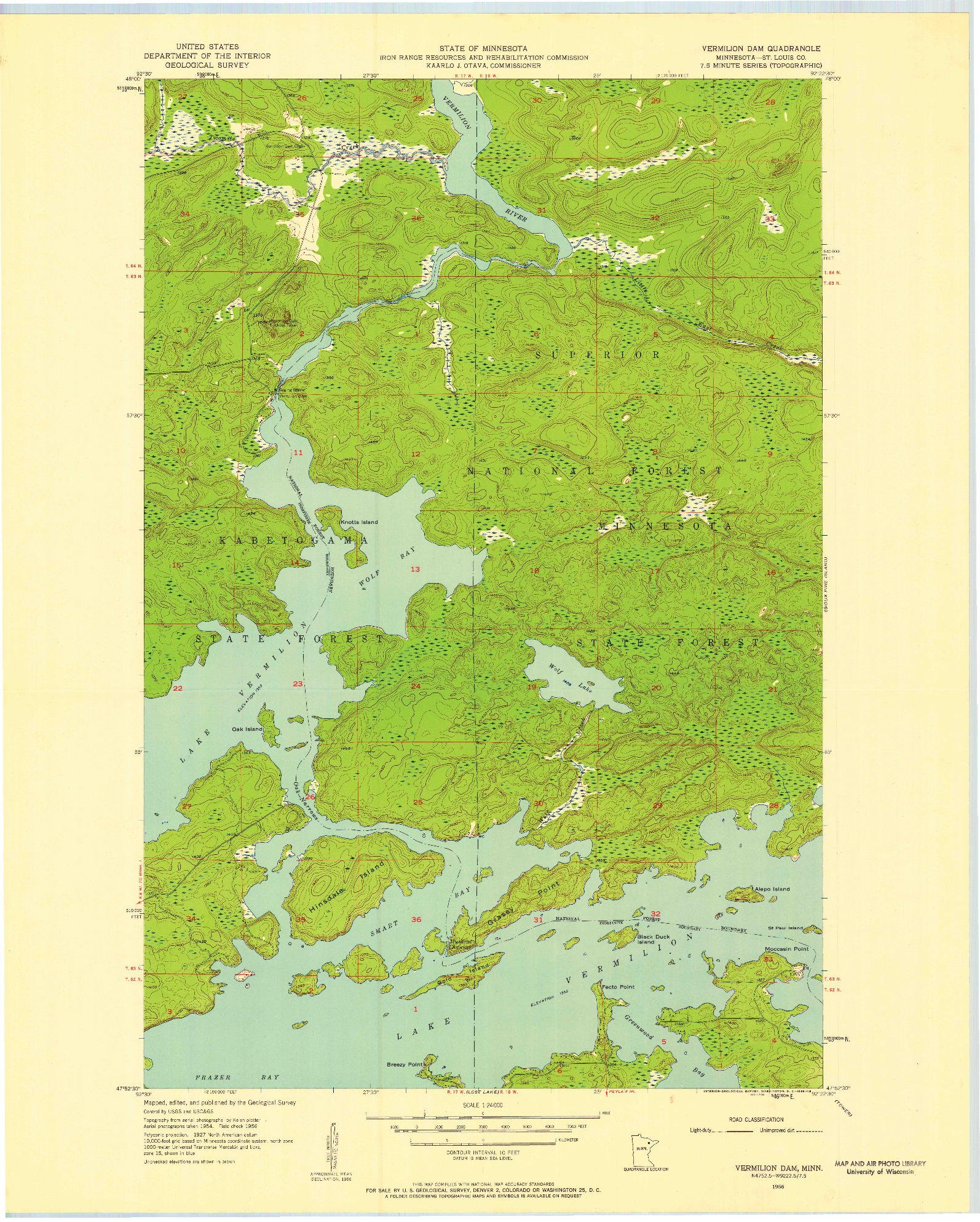 USGS 1:24000-SCALE QUADRANGLE FOR VERMILION DAM, MN 1956