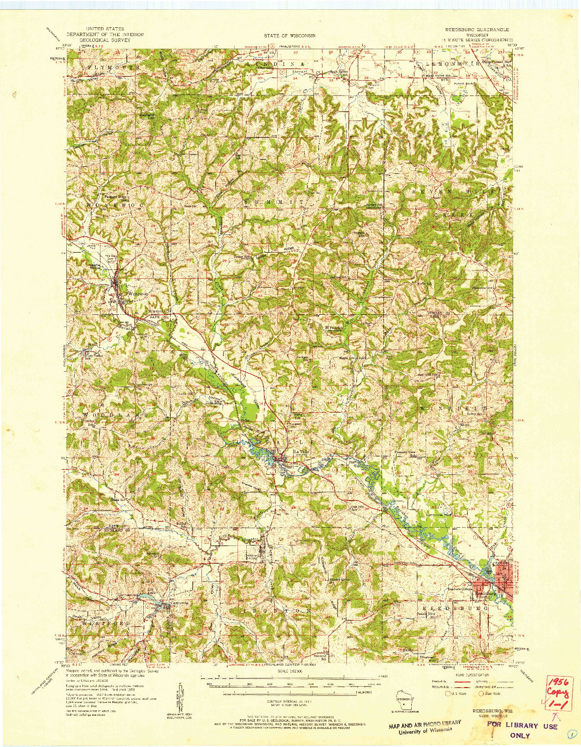 USGS 1:62500-SCALE QUADRANGLE FOR REEDSBURG, WI 1956