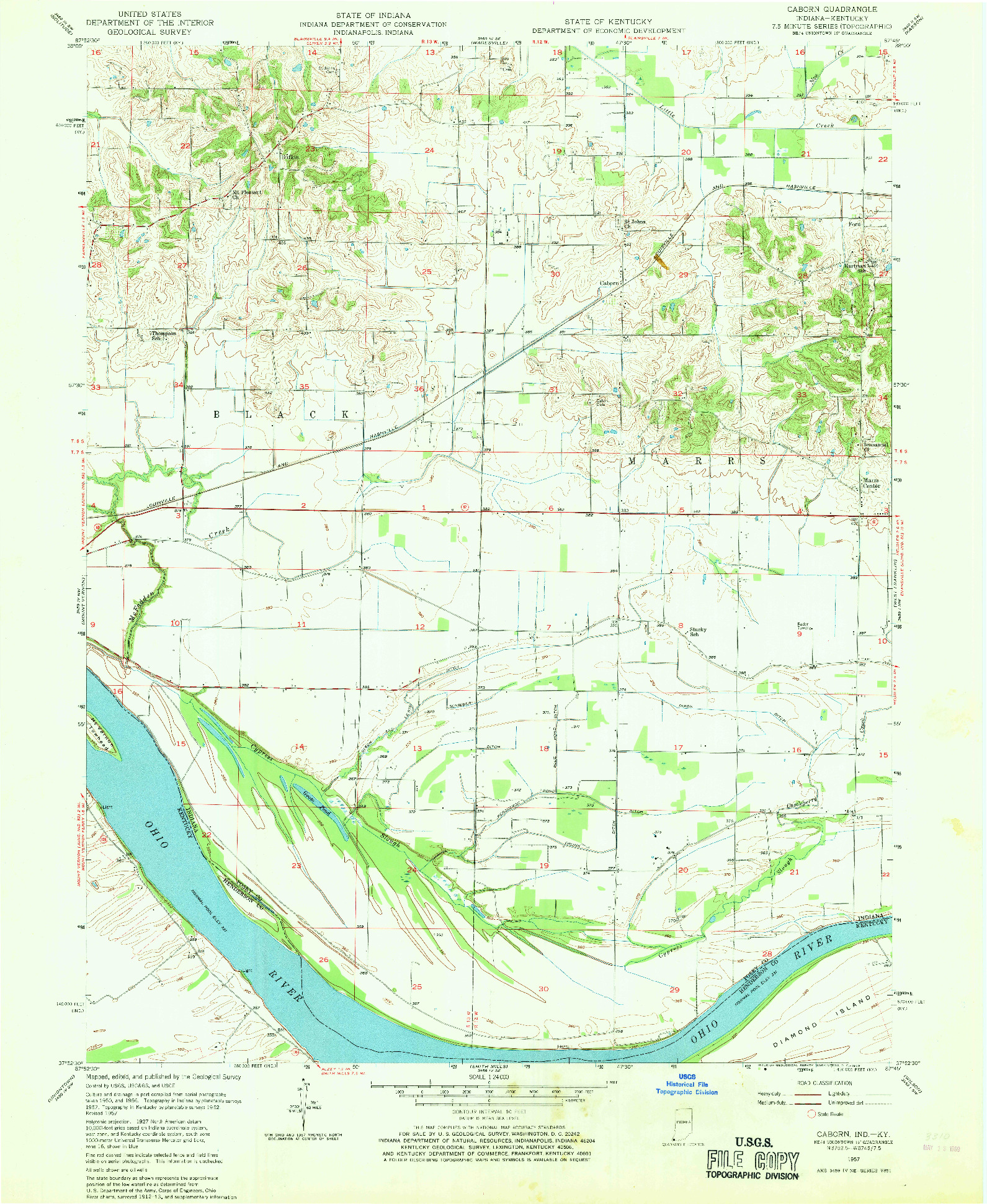 USGS 1:24000-SCALE QUADRANGLE FOR CABORN, IN 1957