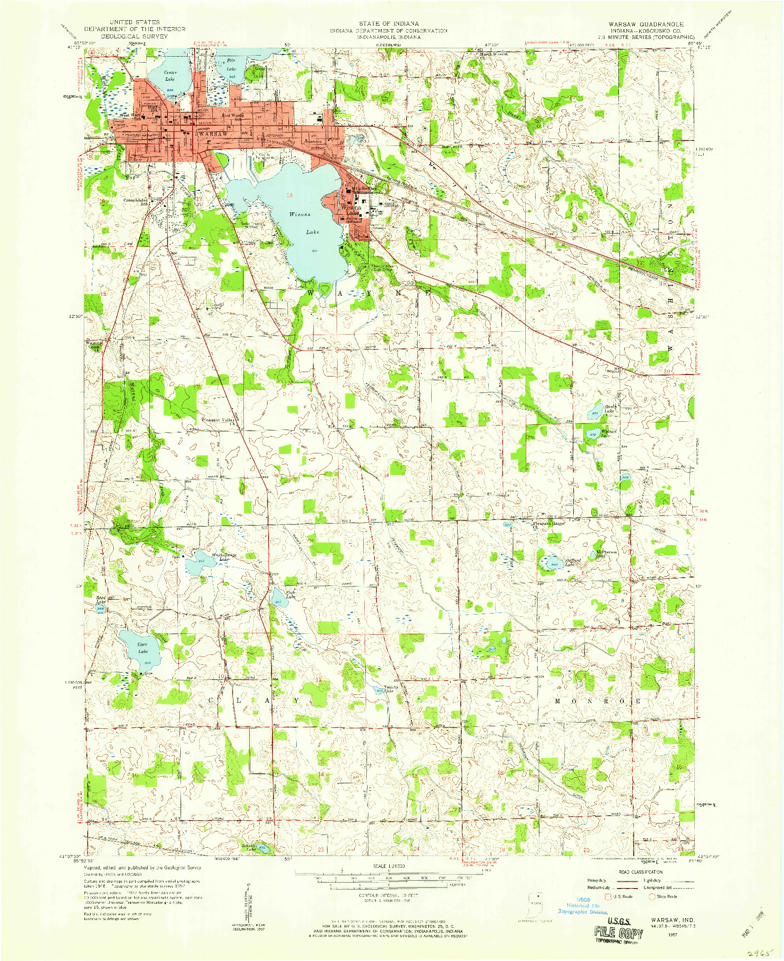 USGS 1:24000-SCALE QUADRANGLE FOR WARSAW, IN 1957